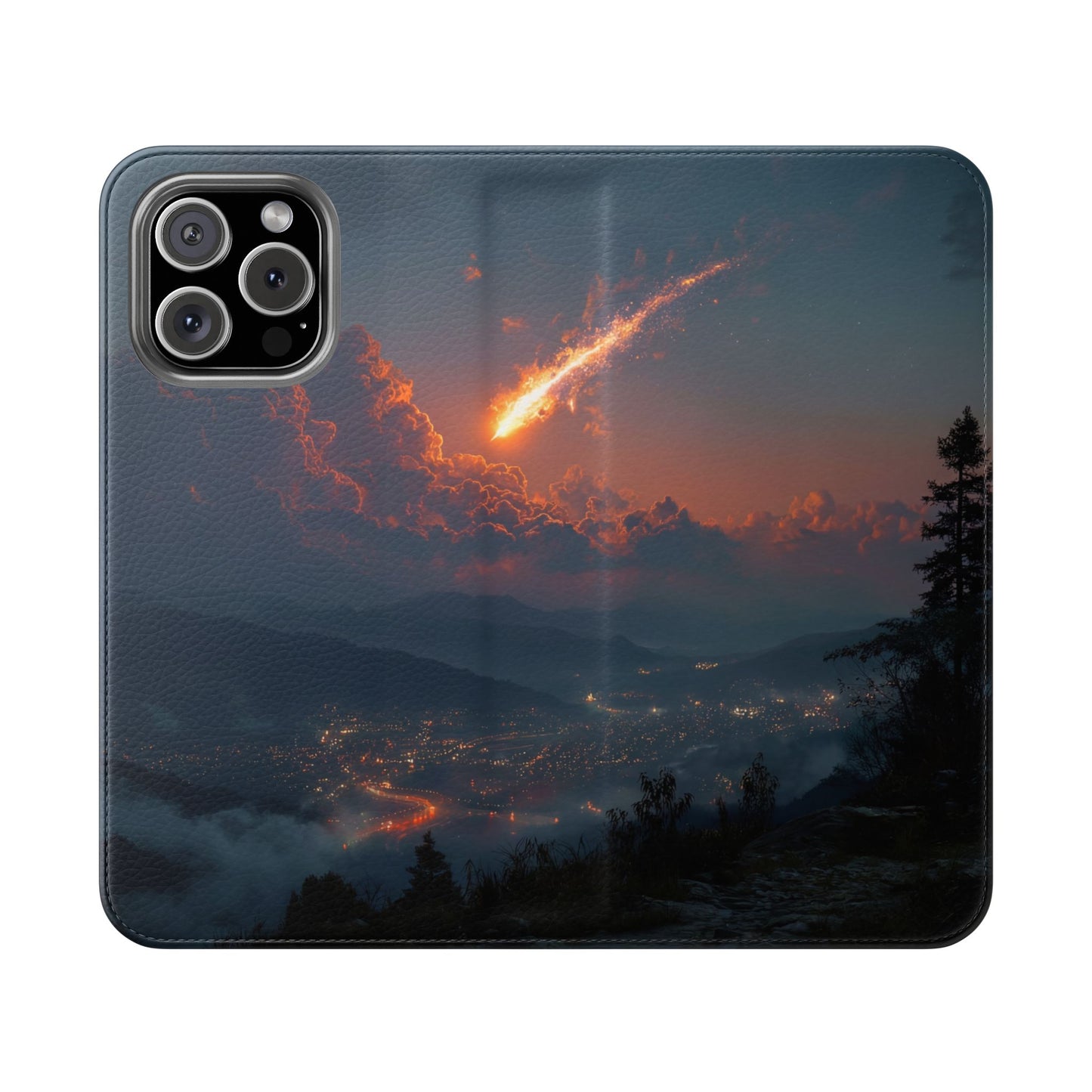 Meteor Over Valley Flip Cases – Crimson Sky Sentinel Cover