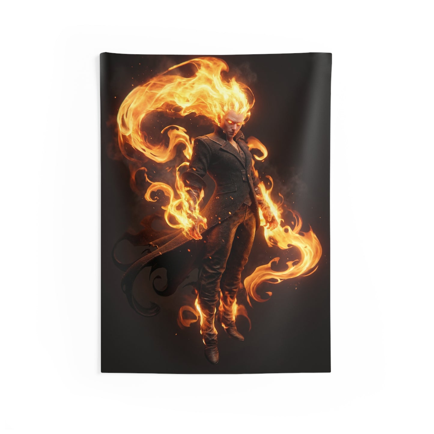 Flame-Wreathed Sentinel Indoor Wall Tapestries – Crimson Ember Sovereign
