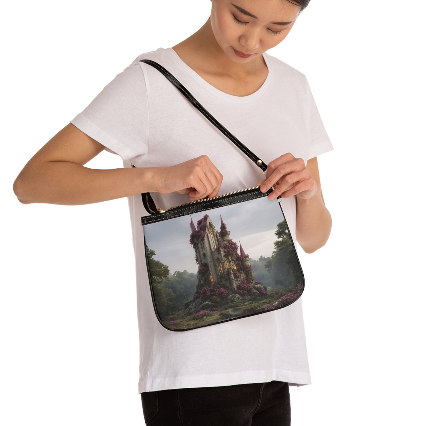 Rose-Clad Castle Shoulder Bag – Whispers of the Twilight Keep