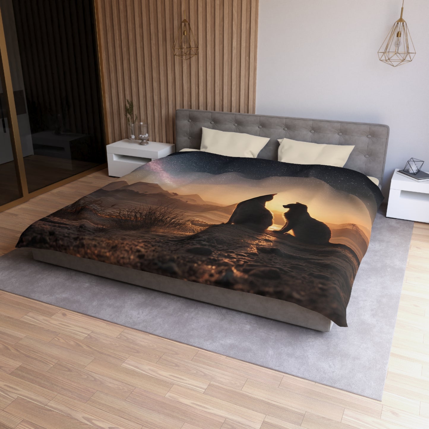Starry Night Cats Duvet Cover – Giza Pyramids Sunset Dreamscape