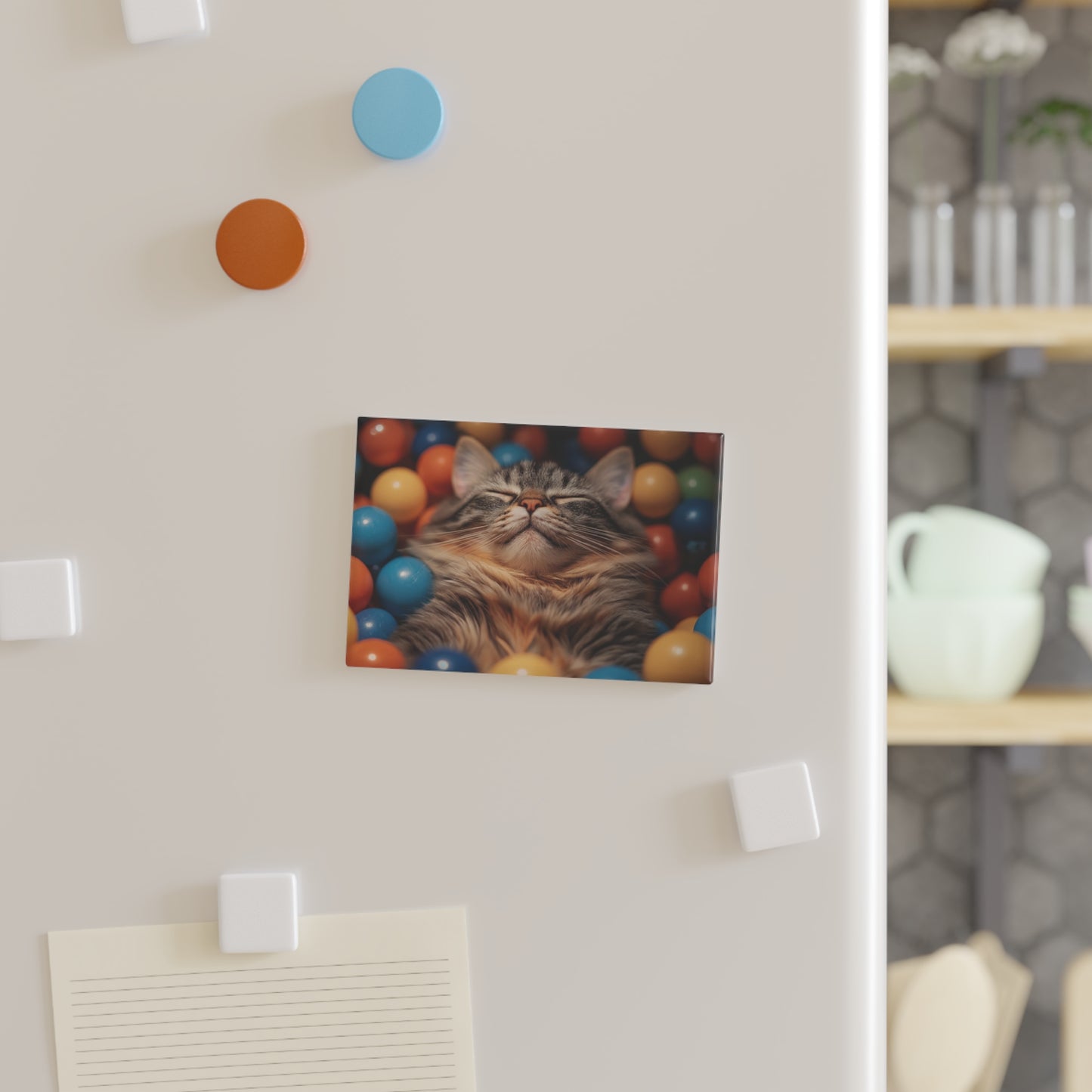 Content Cat in Ball Pit Magnet – Serene Feline Paradise