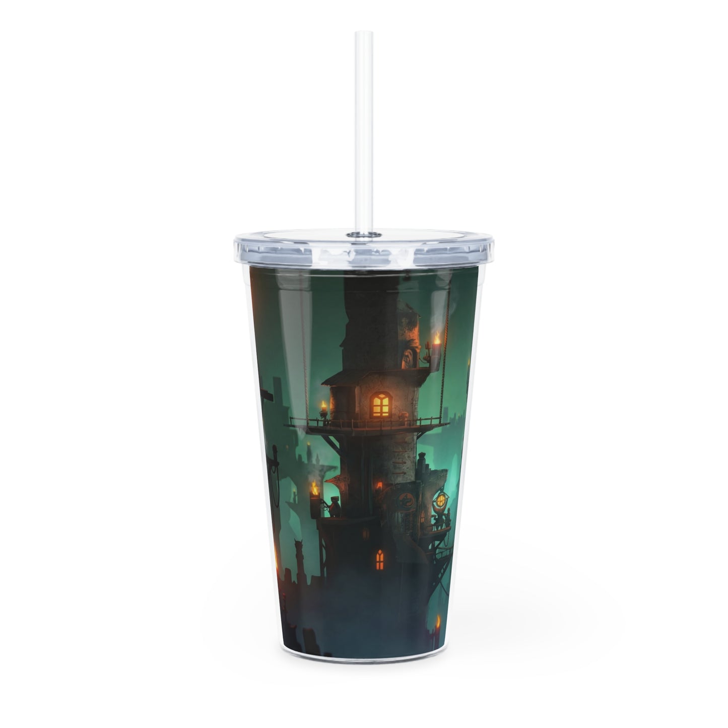 Floating City of Lanterns Plastic Tumbler with Straw – Glow in the Misty Twilight