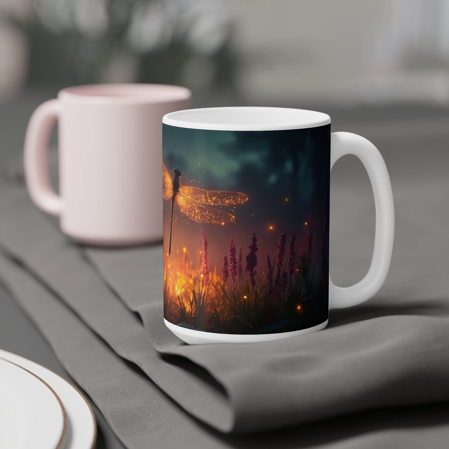 Luminescent Dragonfly Ceramic Mugs (11oz\15oz\20oz) – Twilight’s Sparkling Sentinel
