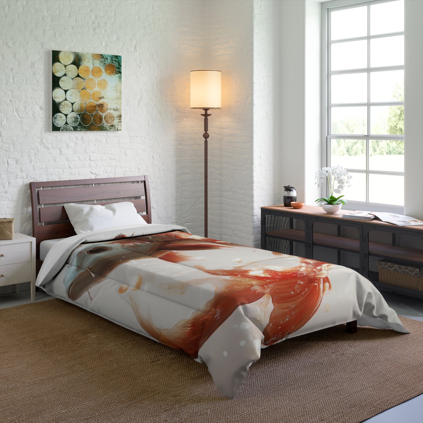 Child on Glowing Koi Comforter – Warm Currents of Wonder