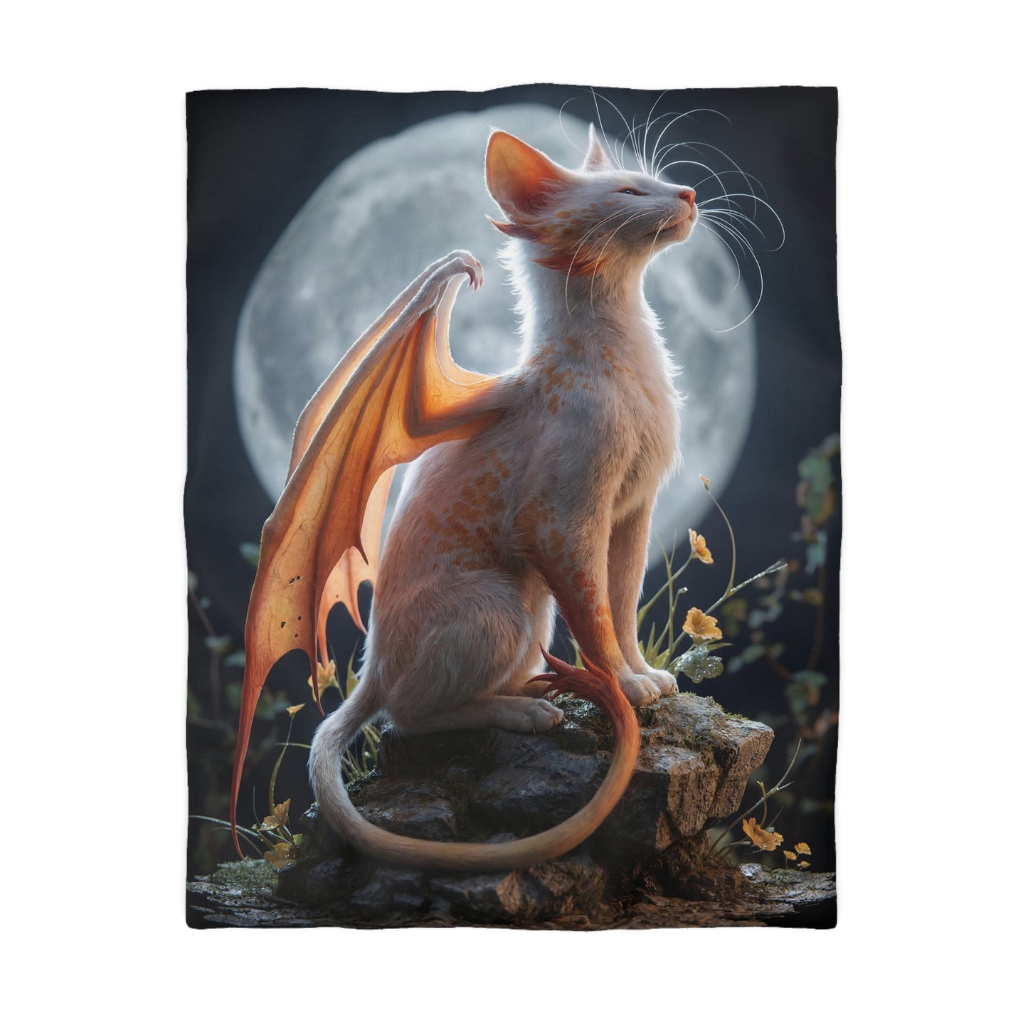 Lunar Dragon Cat Microfiber Duvet Cover – Moonlit Sentinel Dreamscape