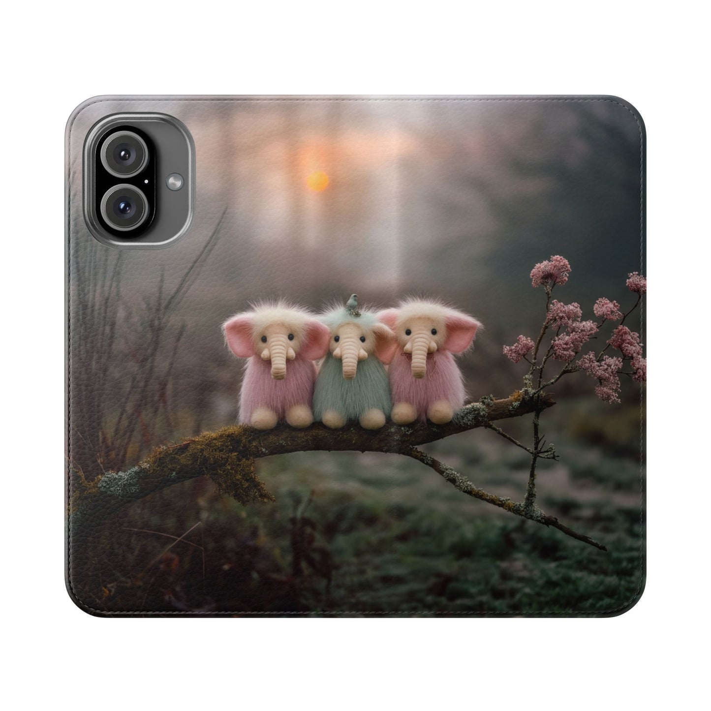 Mossy Branch Elephants Flip Cases – Pastel Fluff Guardians