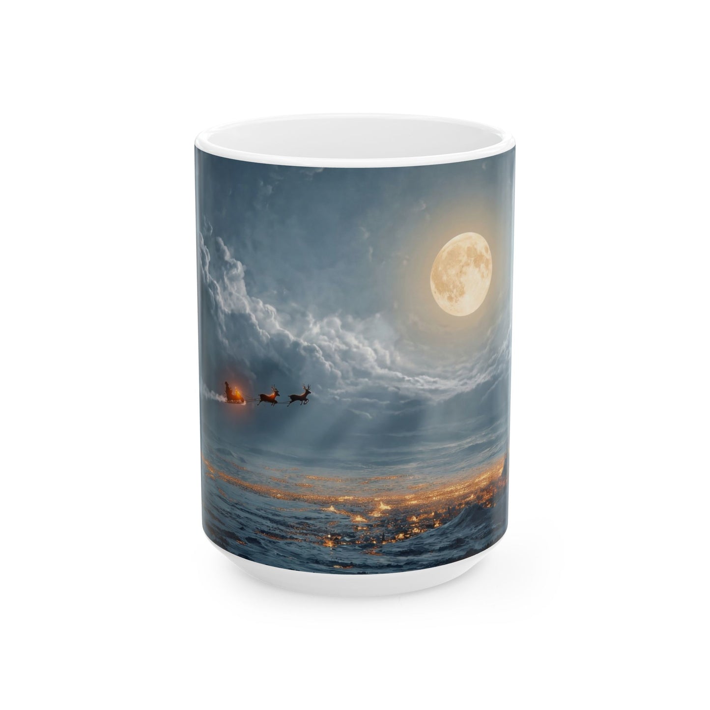 Lunar Night Flight Ceramic Mug – Frostbound City Under a Full Moon