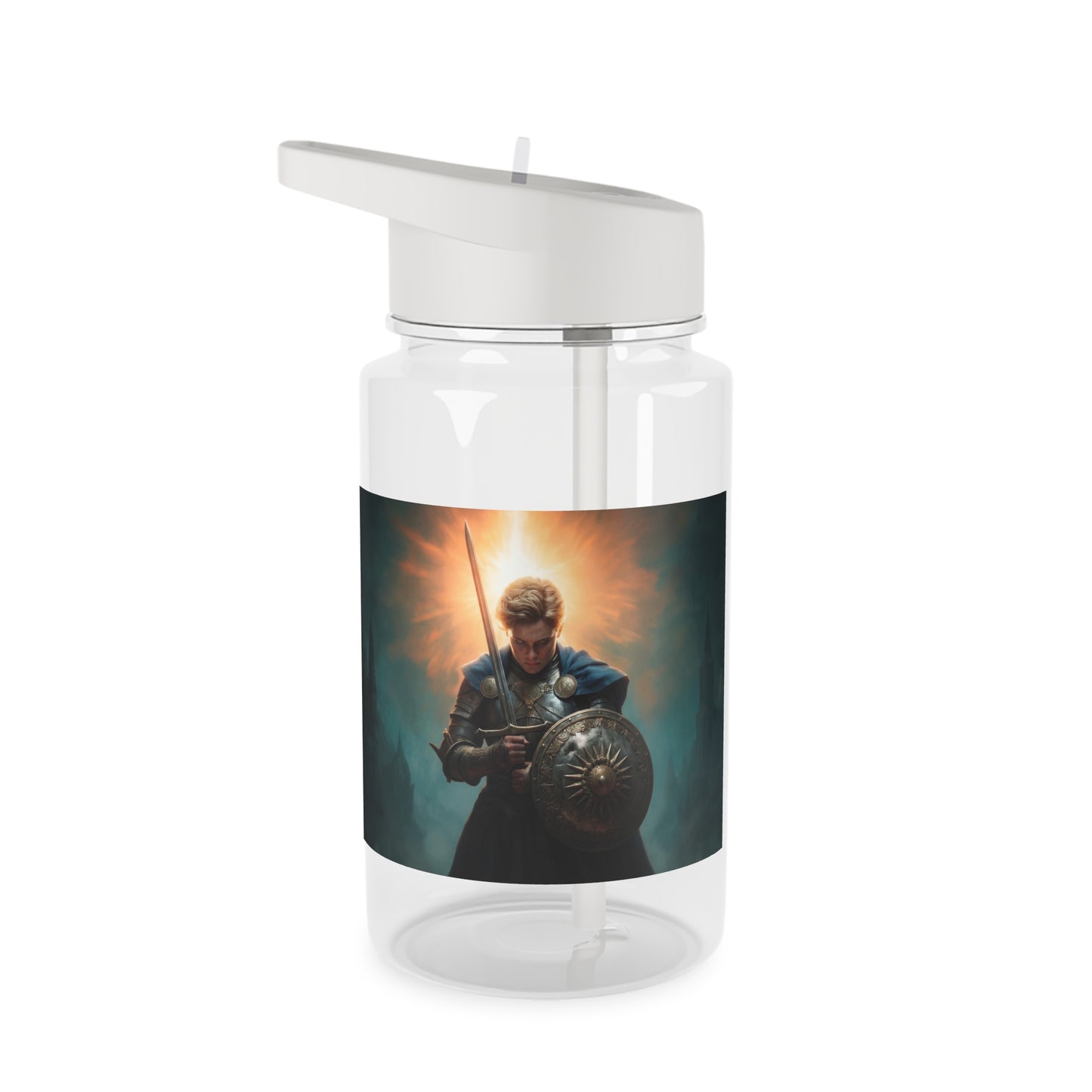Dawn-Clad Sentinel Tritan Water Bottle – Radiant Resolve in Shadowed Towers