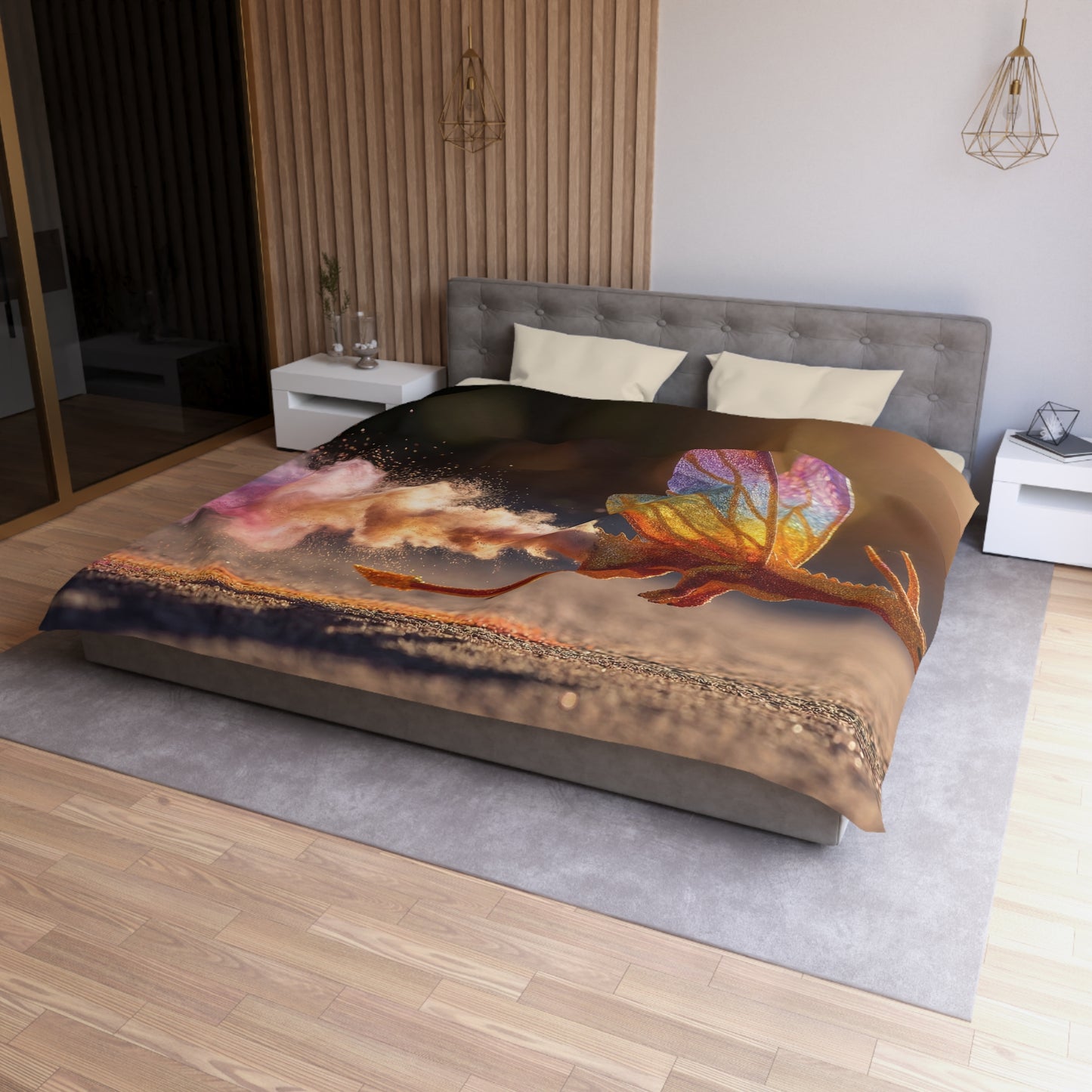Glitter Dragon Microfiber Duvet Cover – Sunset Powder Trail Dreamscape
