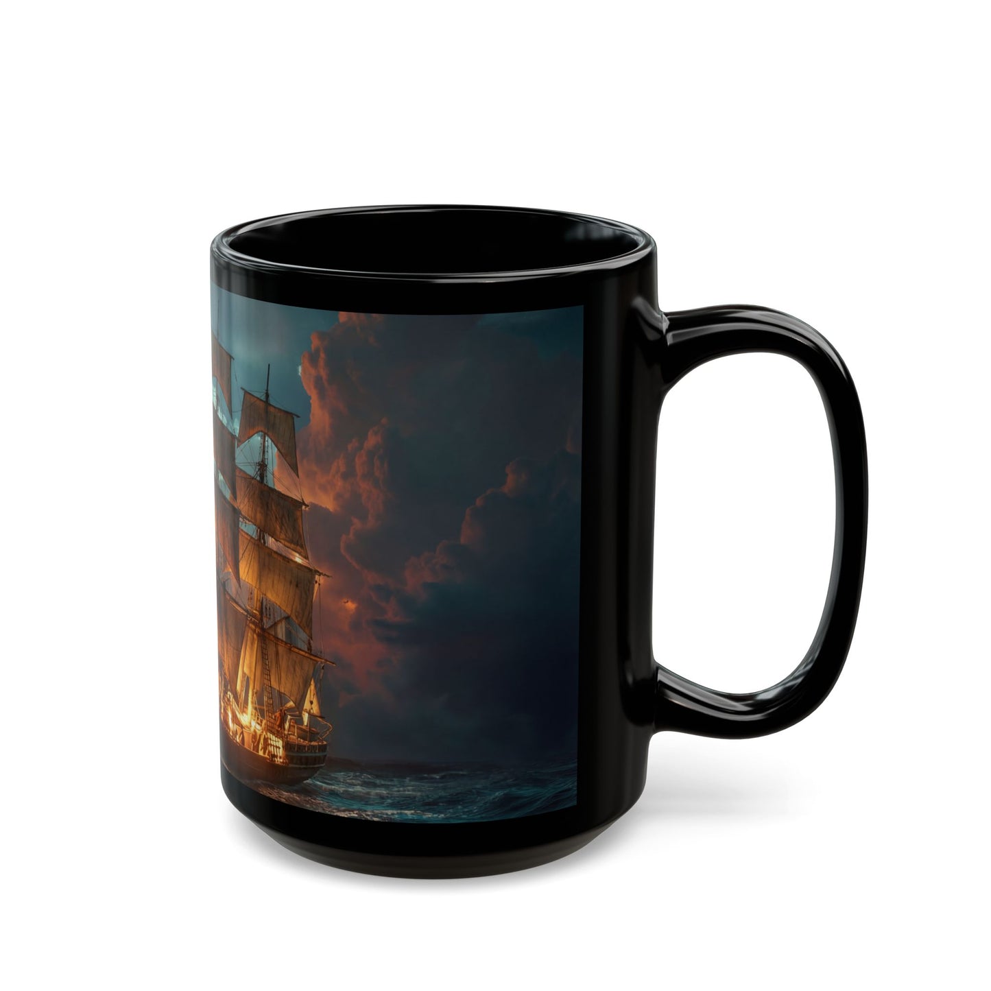Starlit Galleon Black Mug – Midnight Voyage Through Celestial Skies