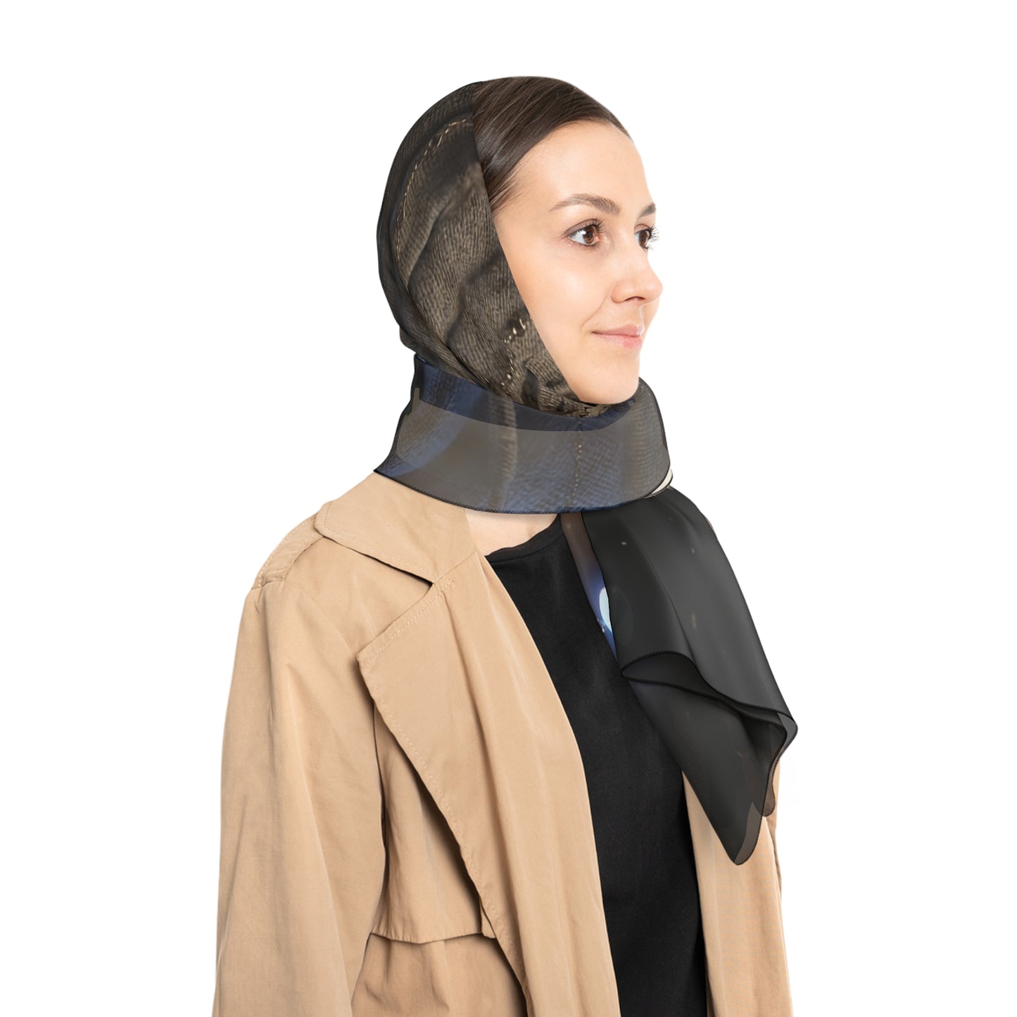 Moonlit Owl Sentinel Poly Scarf – Crimson Gaze Beneath the Full Moon