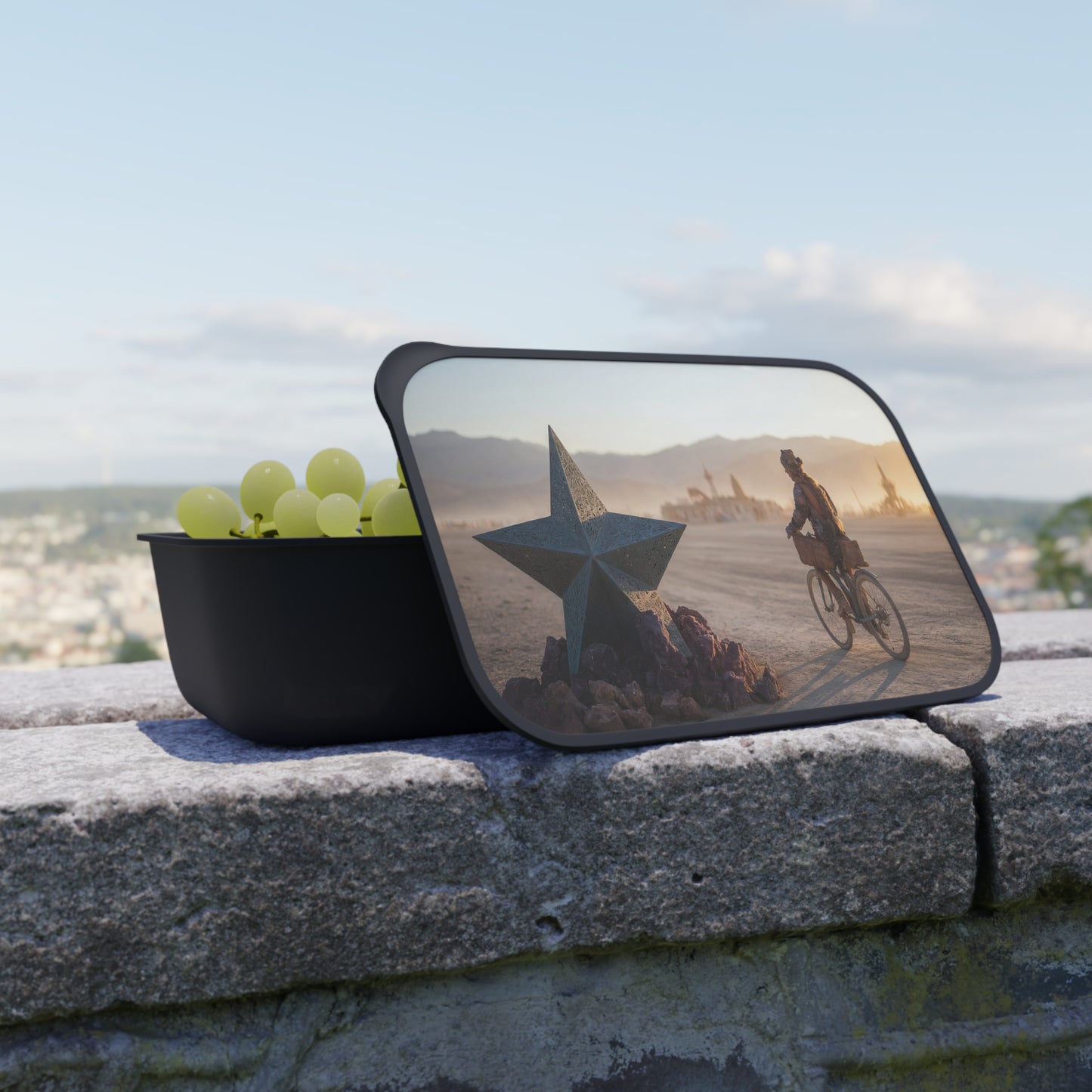 Desert Star Cyclist PLA Bento Box with Band and Utensils – Sunset Ride Through Dust and Dreams