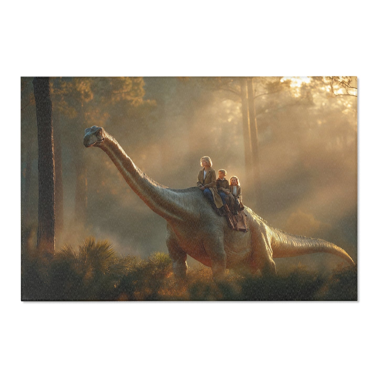 Dinosaur Rider Area Rugs – Sunlit Forest Sanctuary with Gentle Giant