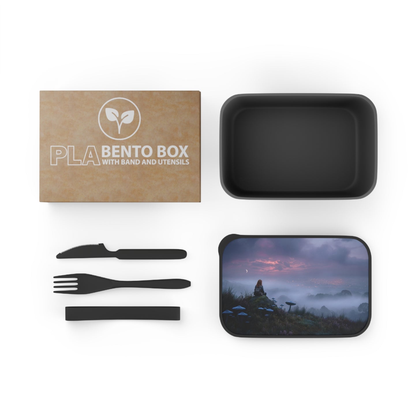 Moonlit Mycelium PLA Bento Box with Band and Utensils – Keeper of the Twilight Glade