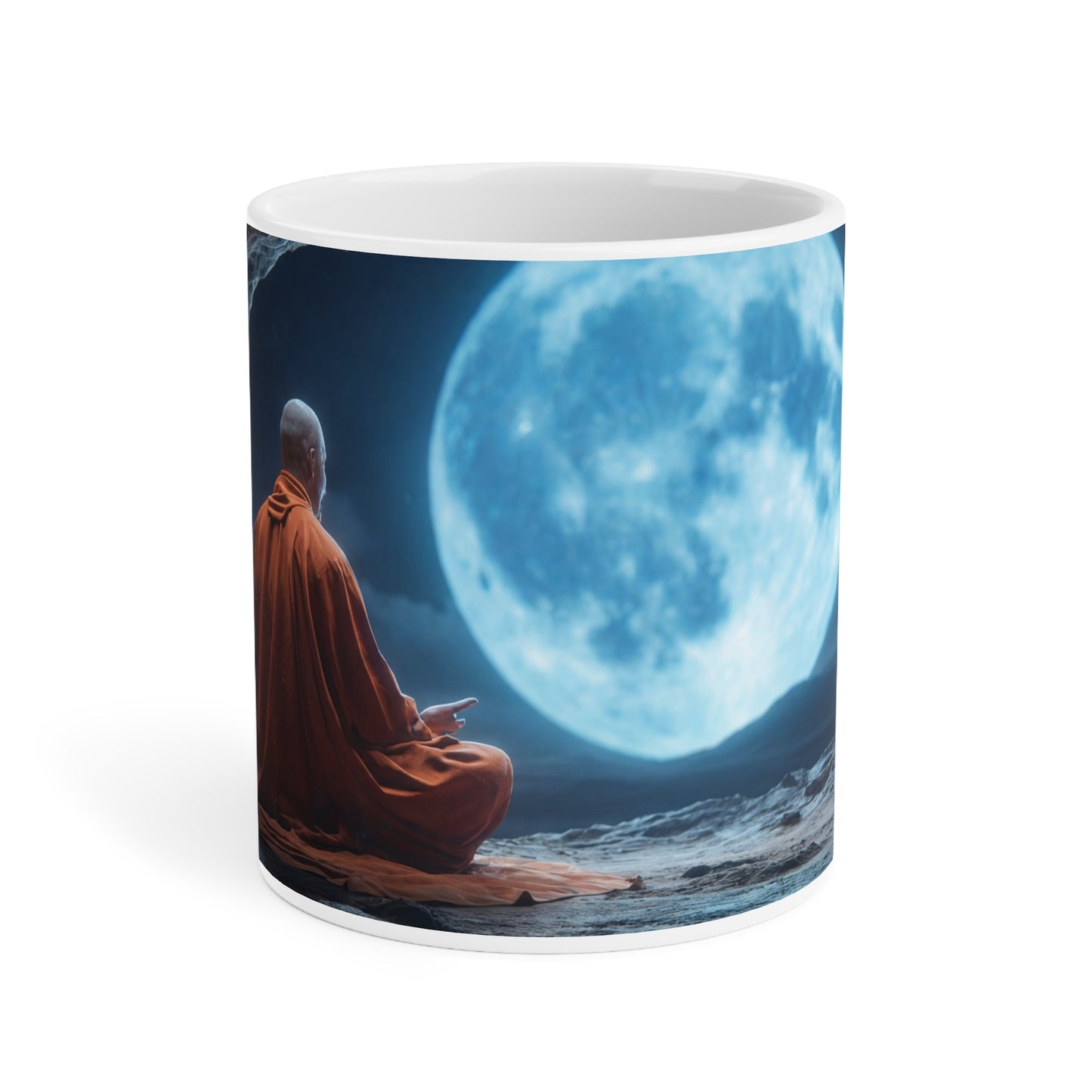 Moonlit Monk Ceramic Mugs (11oz\15oz\20oz) – Silent Reflection Beneath the Celestial Disc