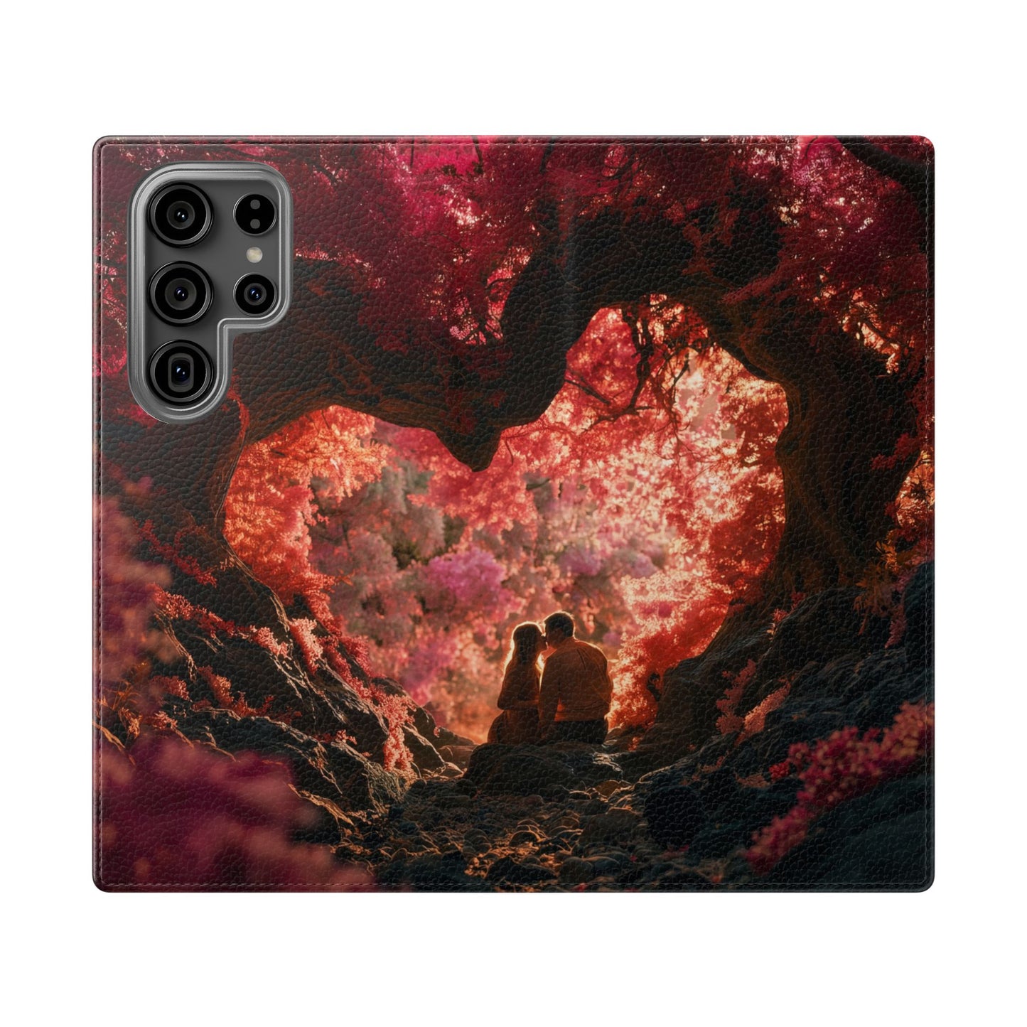 Crimson Arch Flip Cases – Heart-Shaped Canopy Romance