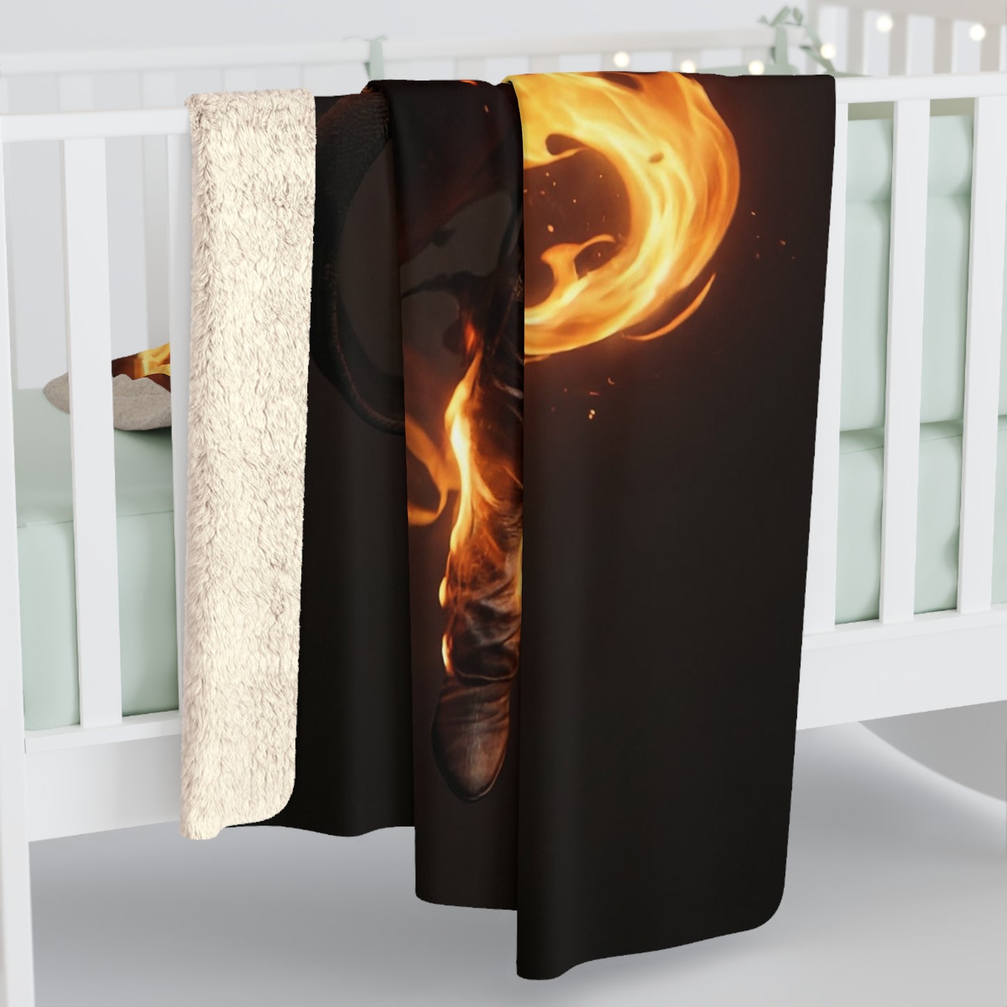 Fiery Sentinel Sherpa Fleece Blanket – Embers of the Unyielding Flame