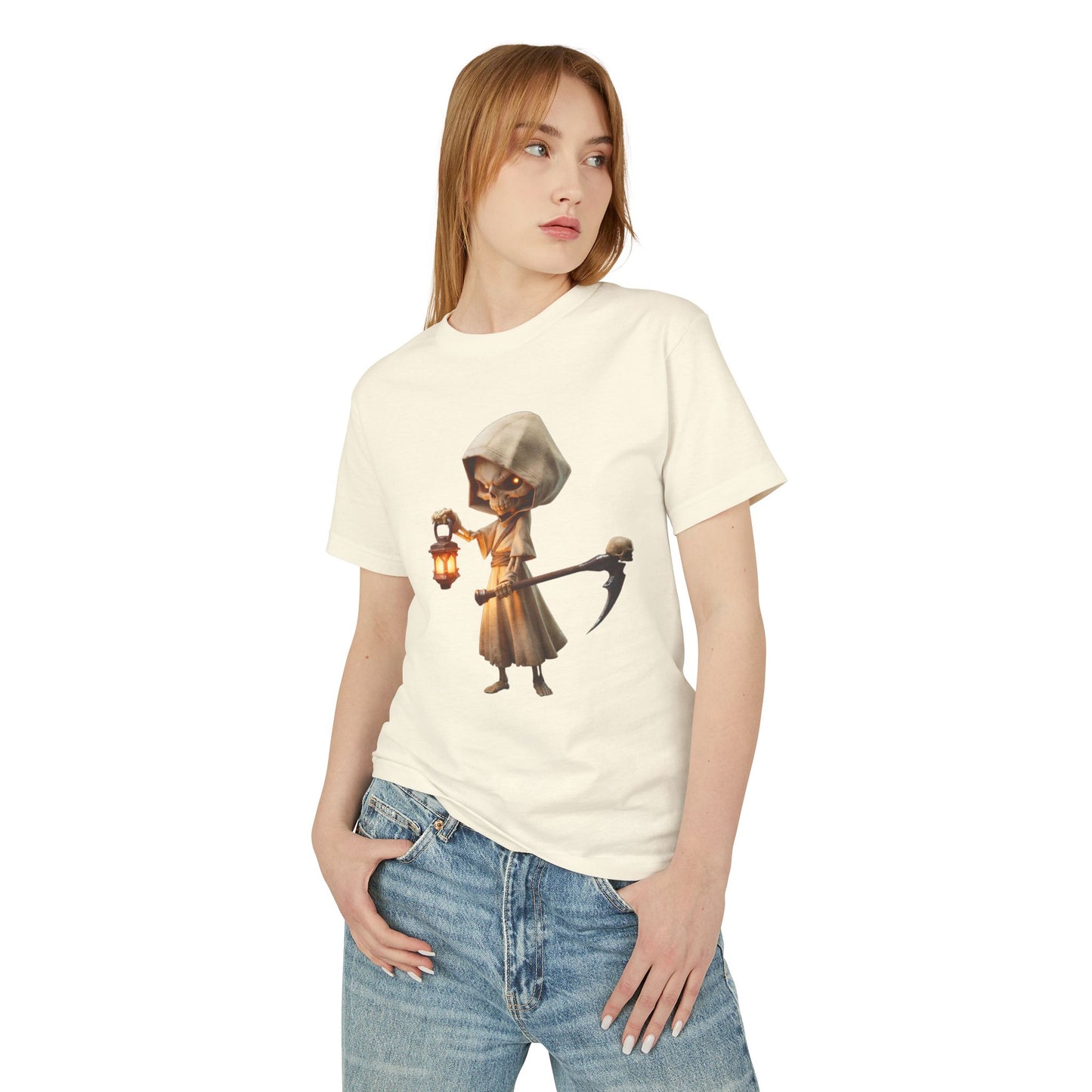 Lantern-Wielding Skeleton Hoodie Tee – Charming Grim Reaper Cotton Shirt