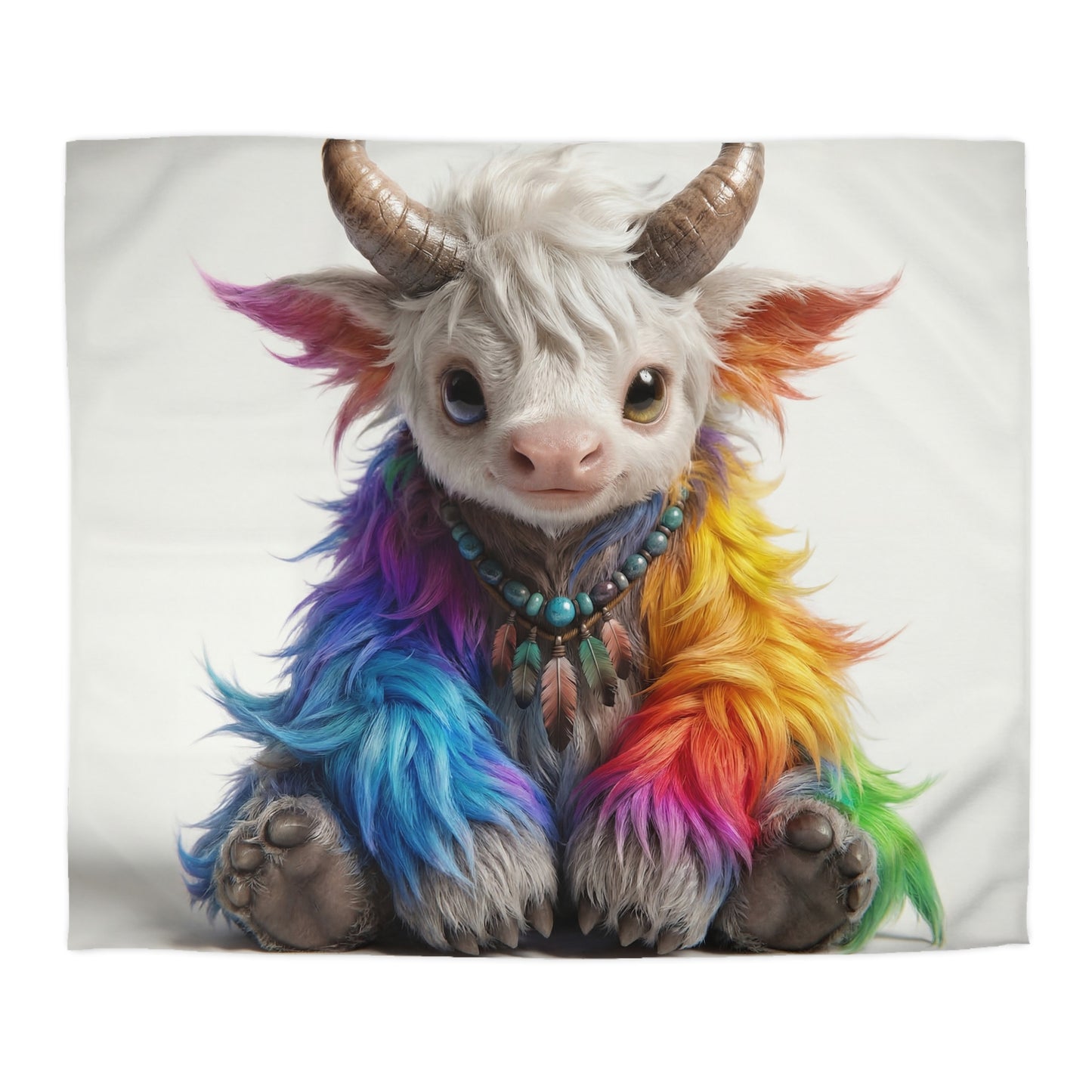 Rainbow Horned Guardian Microfiber Duvet Cover – Softly Glowing Twilight Companion