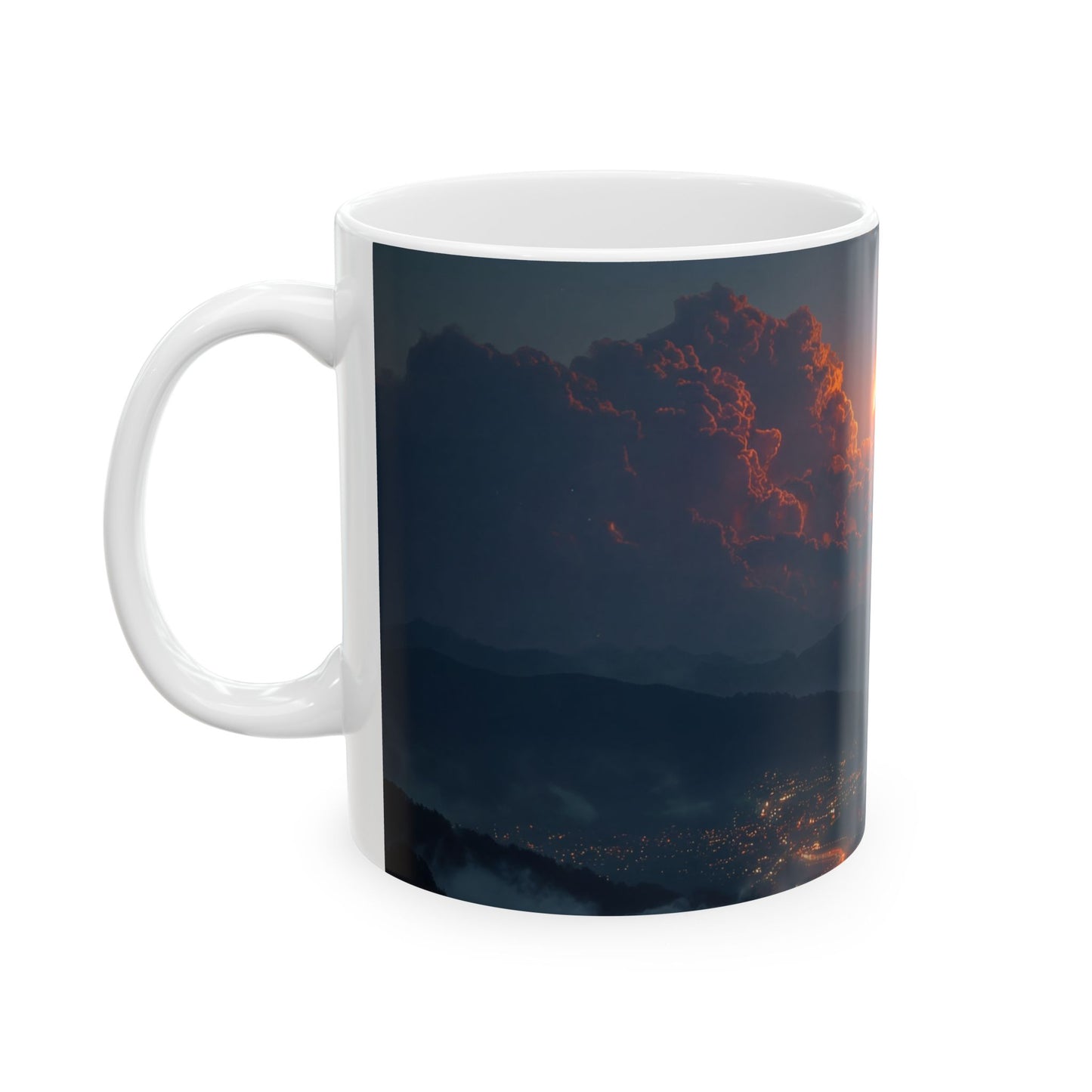 Celestial Fireball Ceramic Mug – Twilight Skyfall Dreamscape
