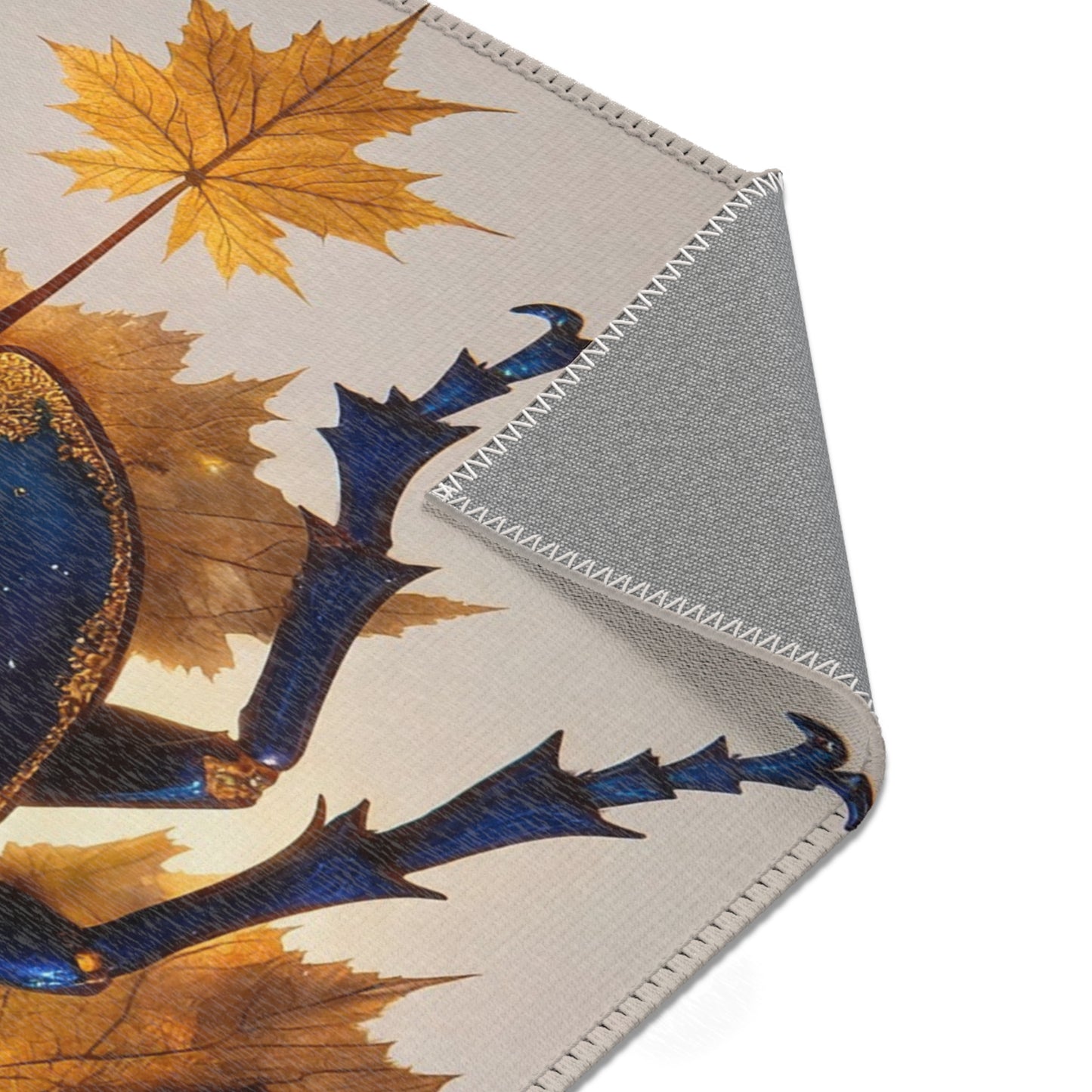 Celestial Beetle Area Rugs – Midnight Blue Starry Insect Amid Autumn Leaves