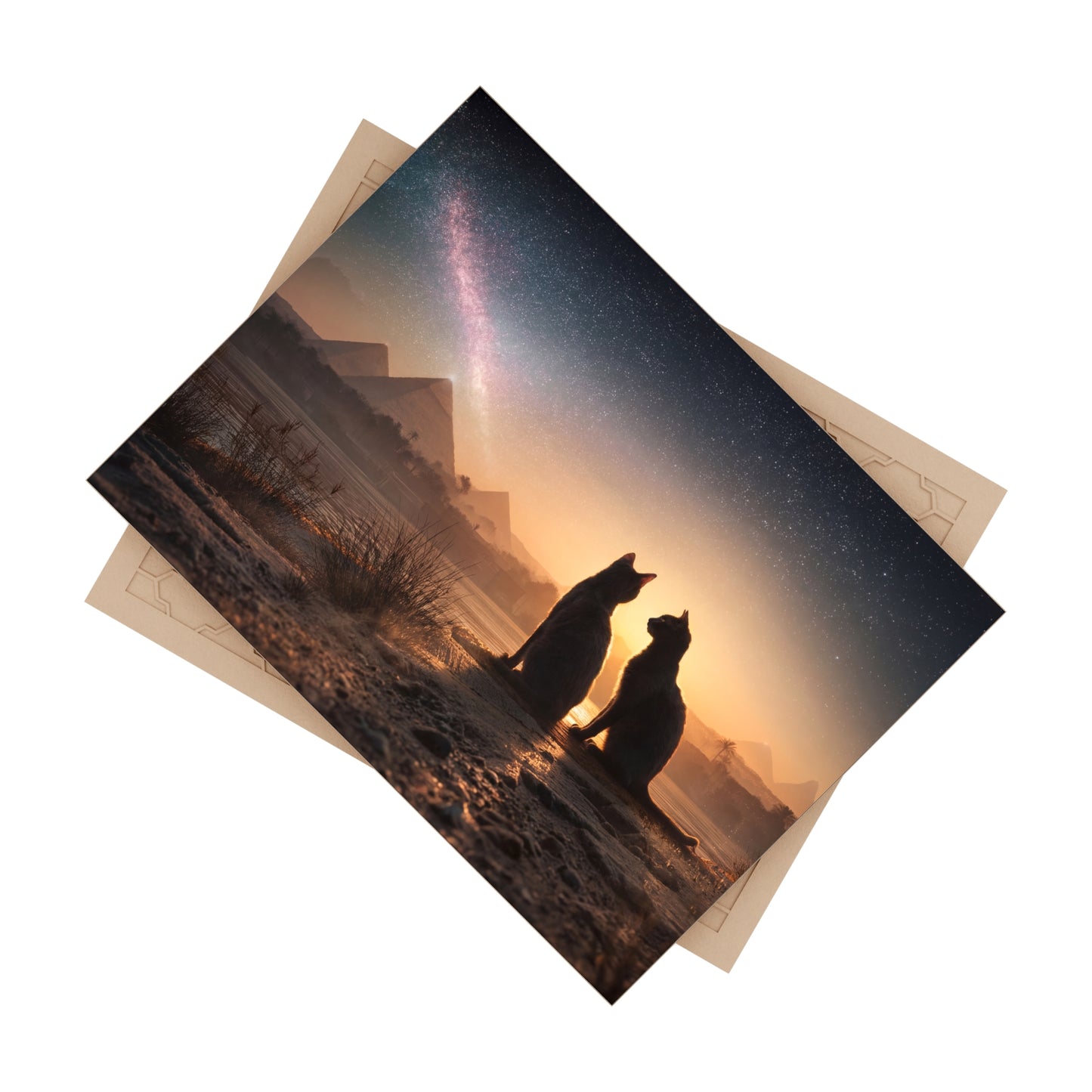 Starlit Pyramids Cat Tile – Whispers of Ancient Nightscape