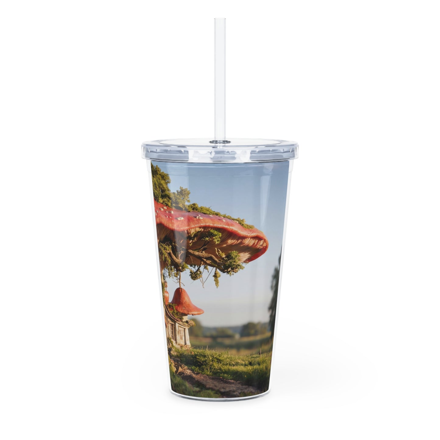 Mushroom Cottage Tumbler with Straw – Forest Floor Sanctuary