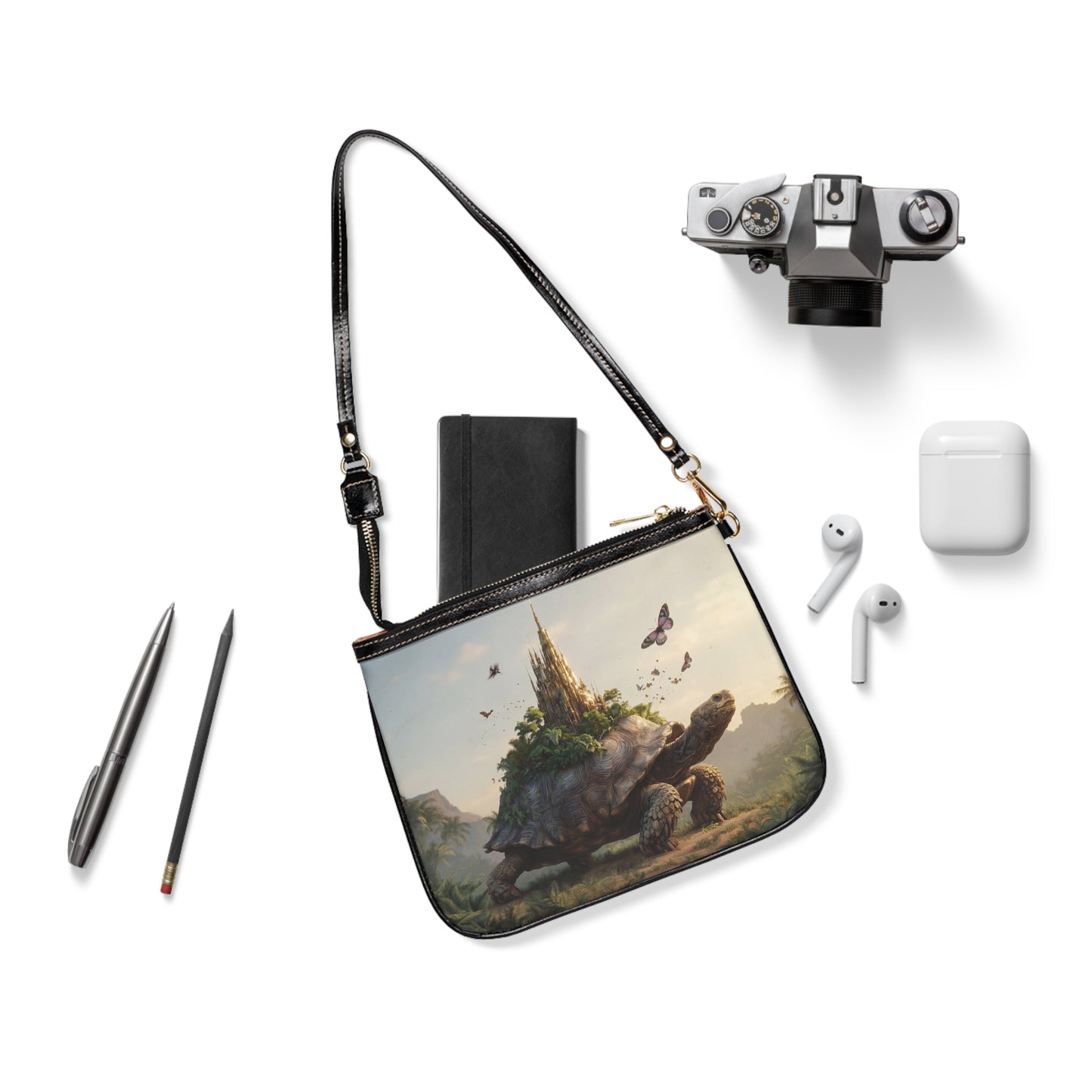 Castle-Sailing Tortoise Shoulder Bag – Sunset Realm of Whispers