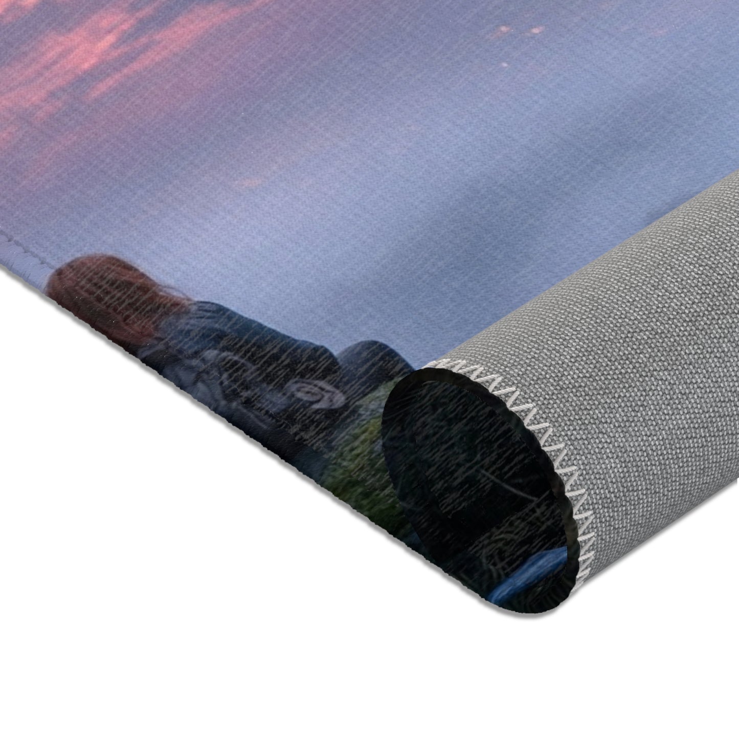 Moonlit Sentinel Area Rugs – Crimson Sky Over Misty Peaks