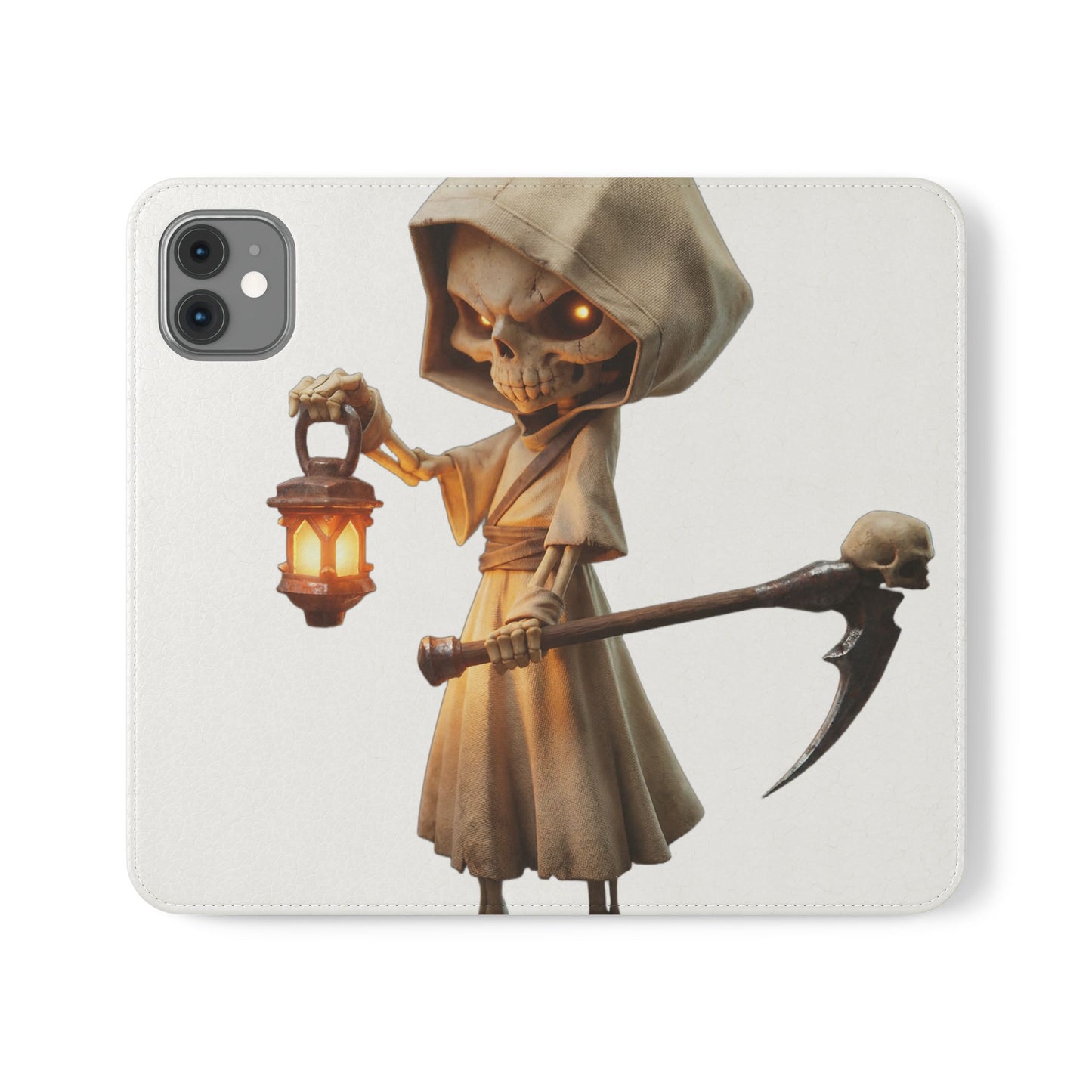 Lantern-Bearing Sentinel Flip Cases – Hooded Guardian with Scythe and Warm Glow