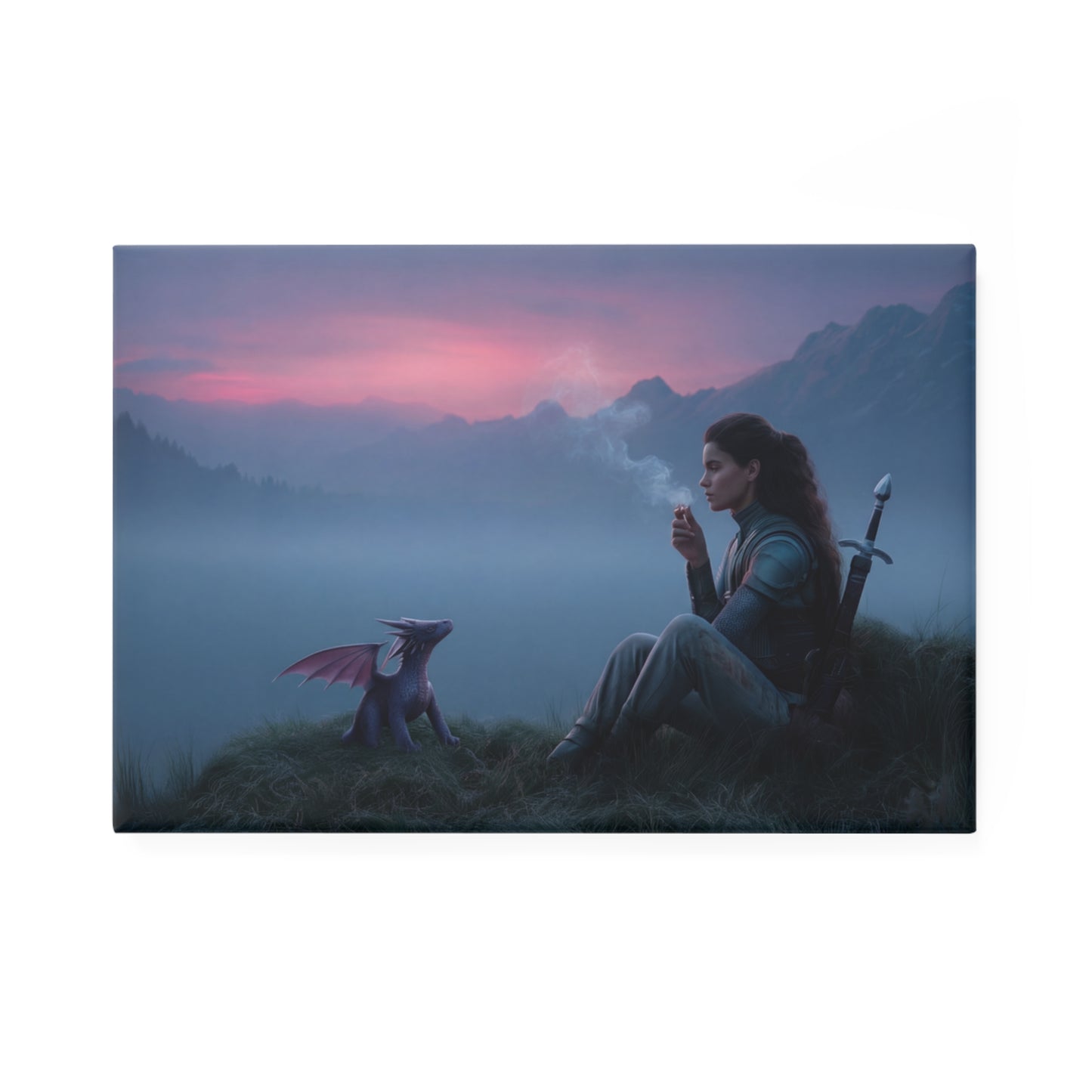 Misty Mountain Sentinel – Dragon Guardian Button Magnet Rectangle (1 & 10 pcs)