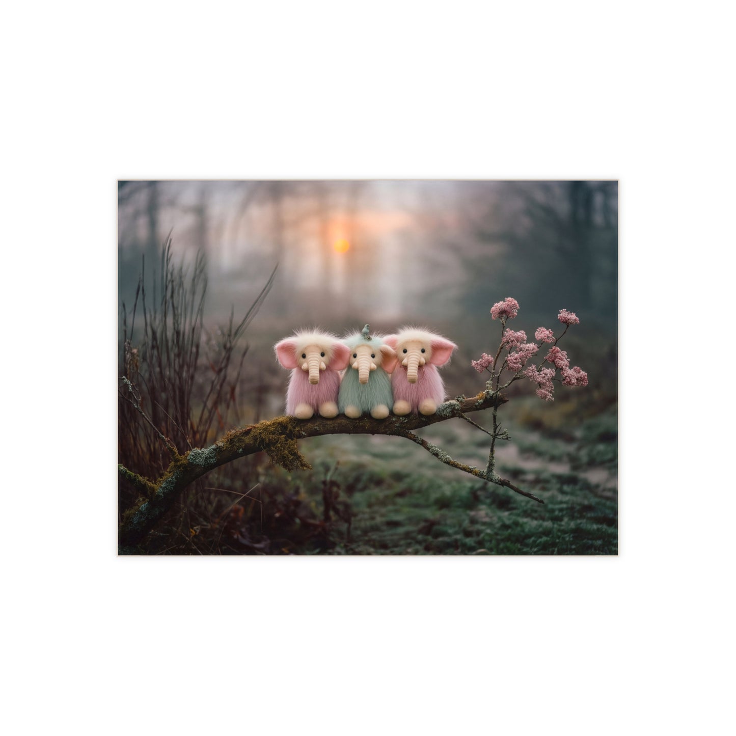 Three Furry Elephant Friends Ceramic Photo Tile – Sunset Grove Whispers