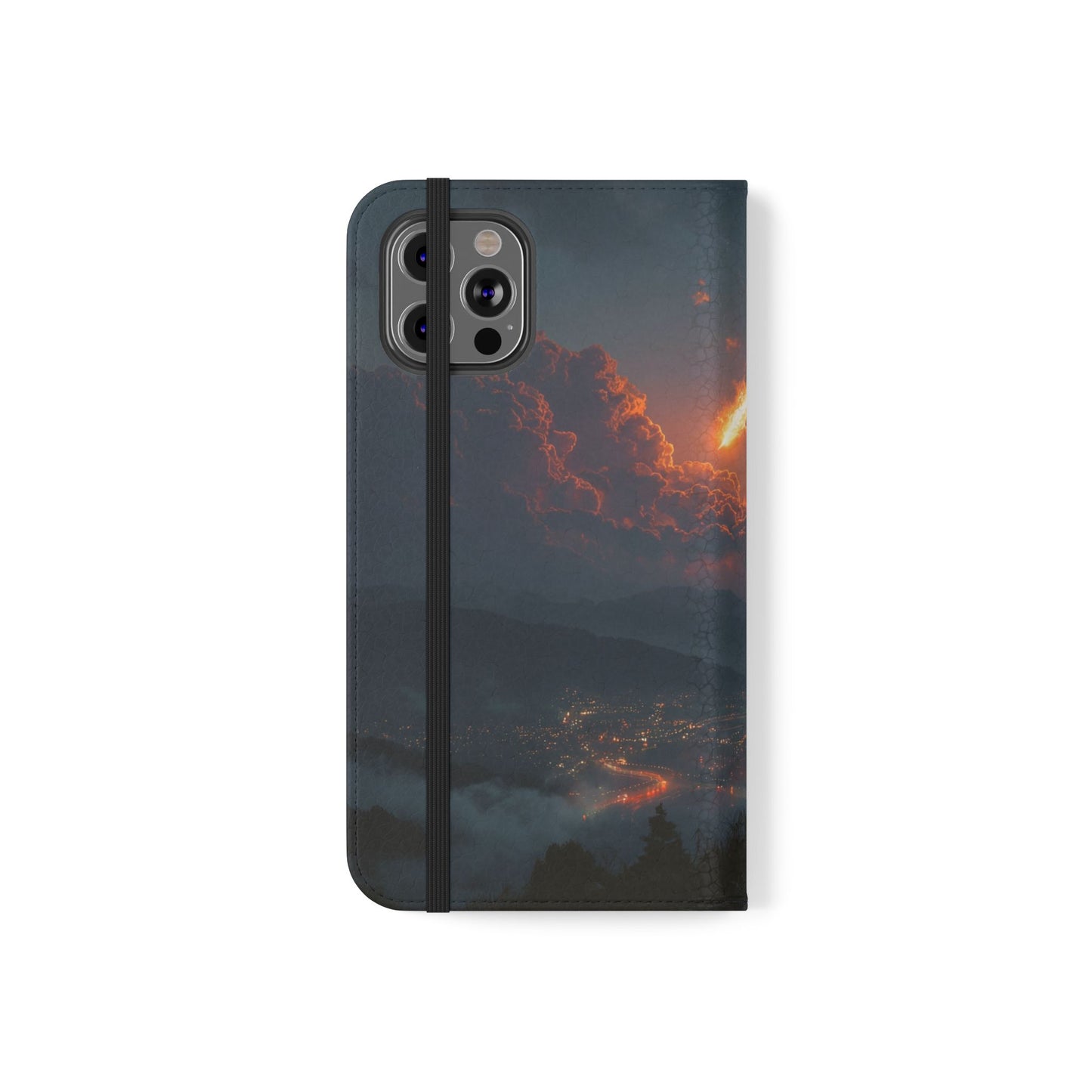 Meteor Over Valley Flip Cases – Crimson Sky Sentinel Cover