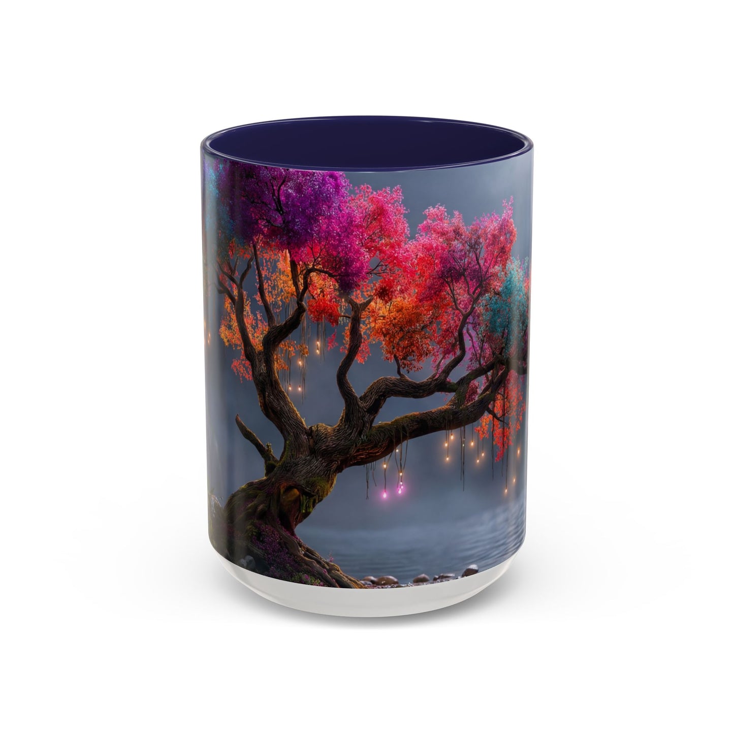 Prismatic River Tree Accent Coffee Mug (11, 15oz) – Neon Canopy Moonlight Reflections