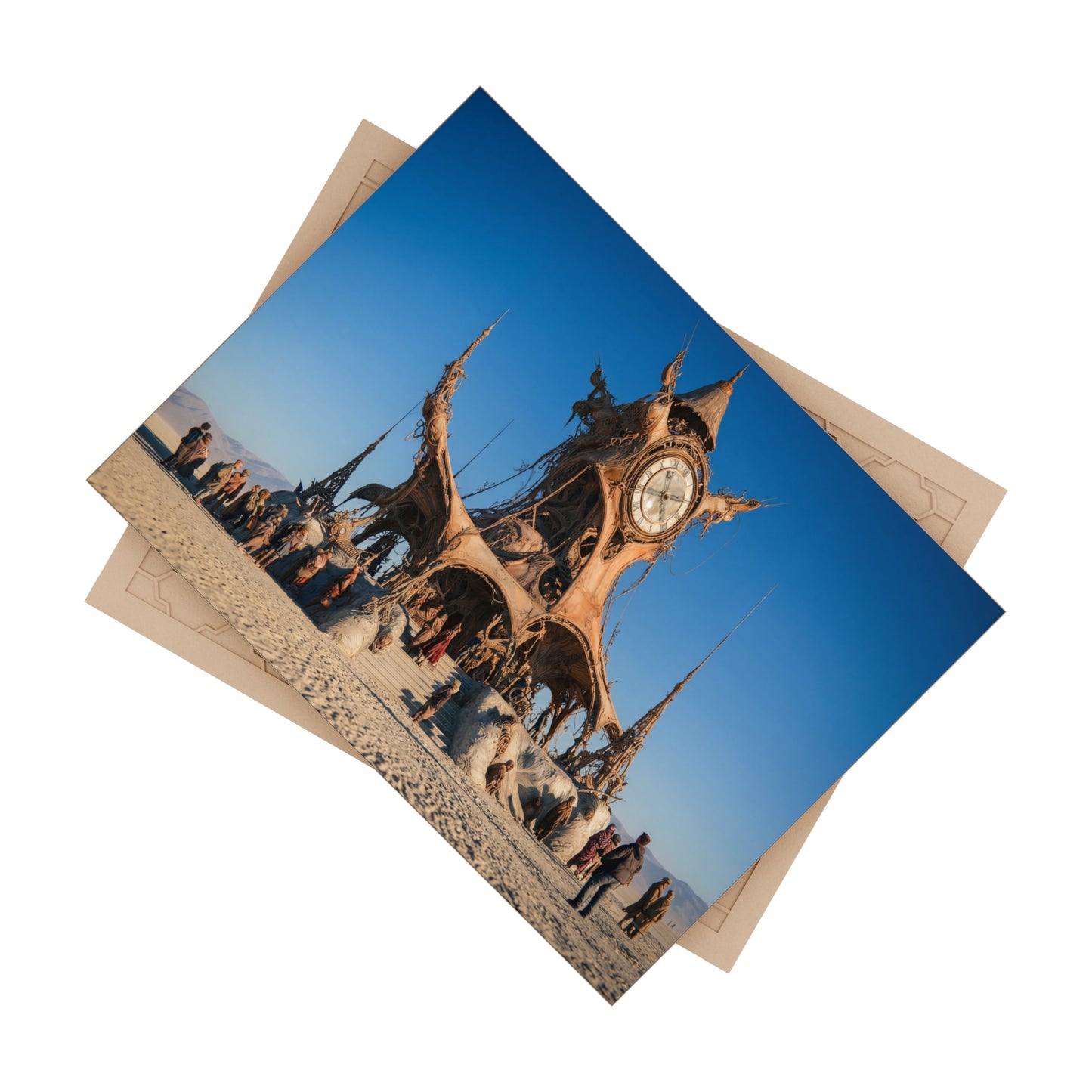 Desert Clocktower Ceramic Photo Tile – Whimsical Timekeeper in Sun-Drenched Wasteland