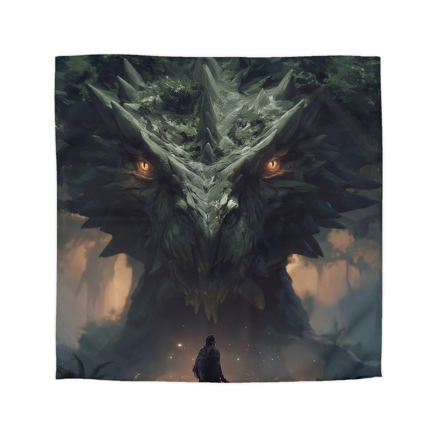 Ancient Dragon Sentinel Microfiber Duvet Cover – Forest Guardian at Dusk