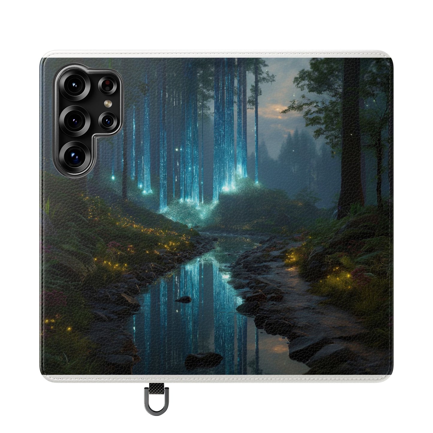 Bioluminescent Forest Flip Cases – Cyan Lightfall Stream Cover