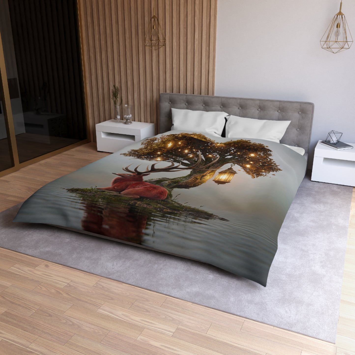 Starlit Stag Microfiber Duvet Cover – Whispering Woods Sanctuary