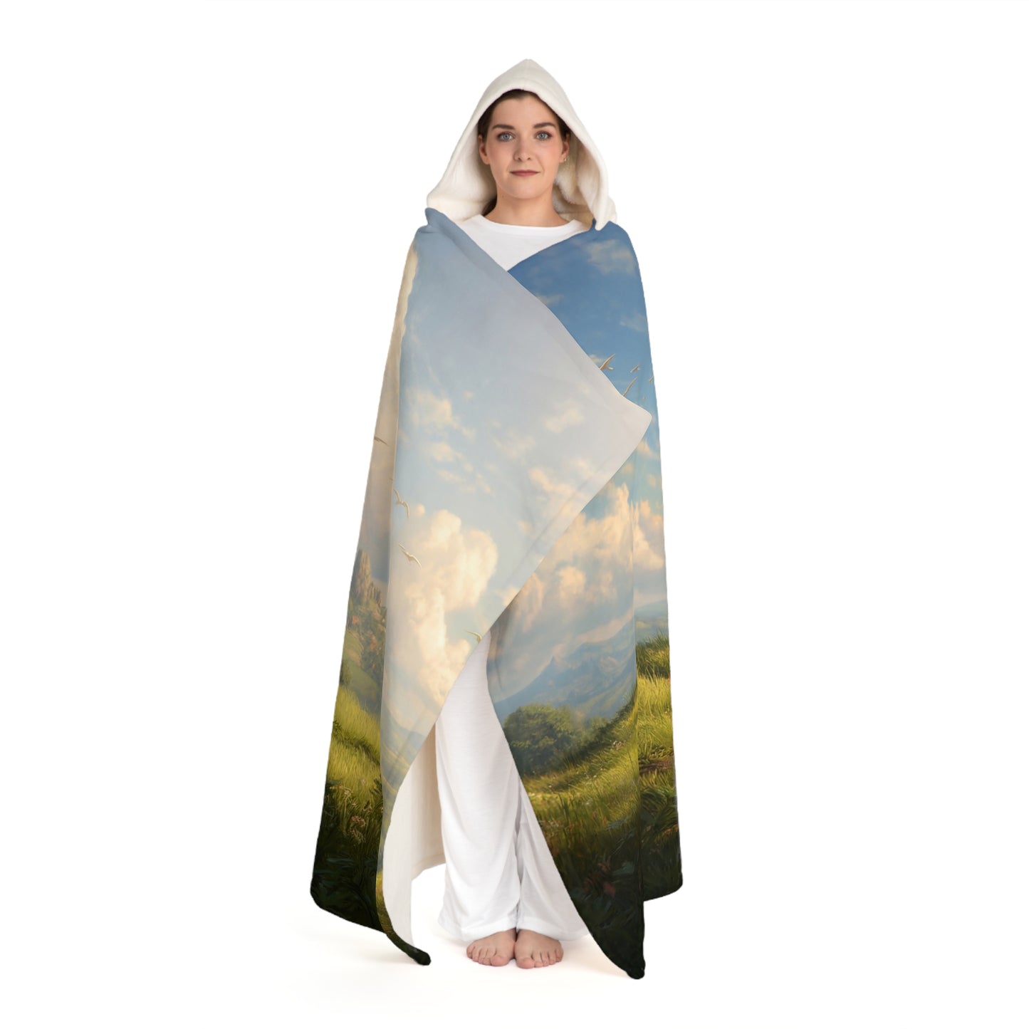 Skybound Falcon Rider Hooded Sherpa Fleece Blanket – Crestfallen Dawn Adventure