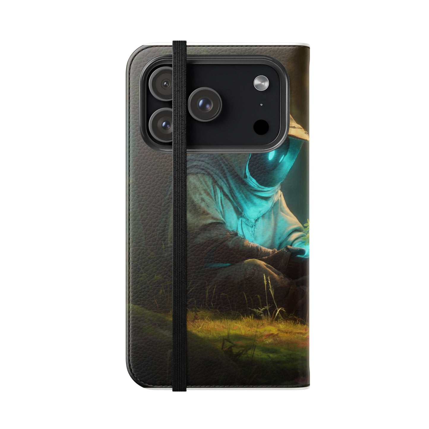 Glowing Orb Hooded Guardian Flip Cases – Bioluminescent Forest Keeper
