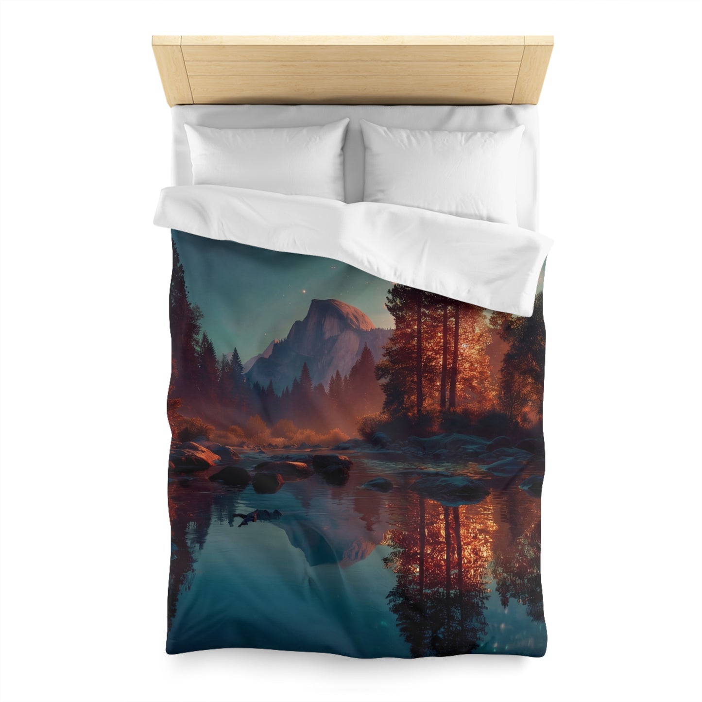 Starlit River Valley Microfiber Duvet Cover – Half Dome’s Twilight Reflection