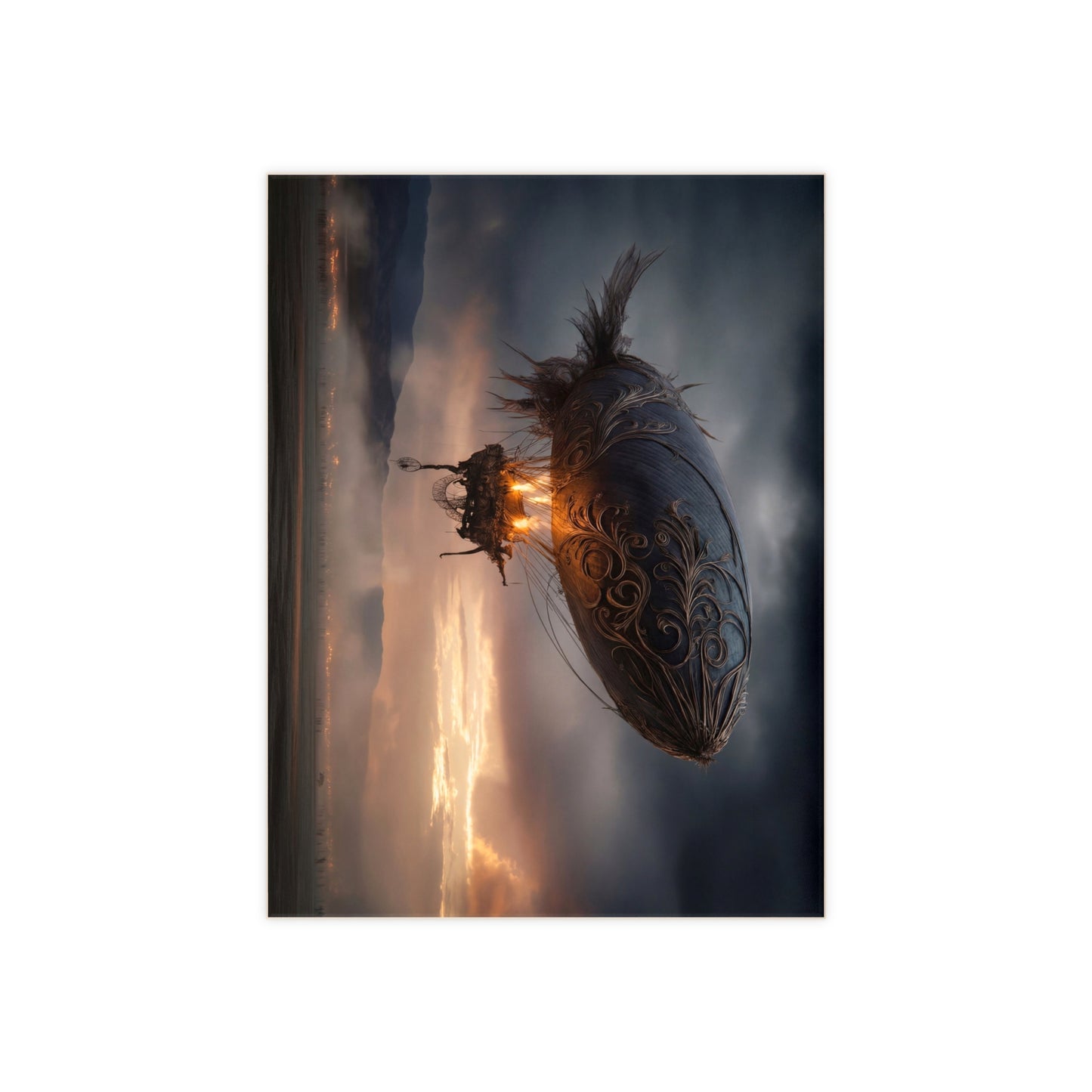 Ornate Airship Ceramic Photo Tile – Sunset Flight Through Stormy Skies