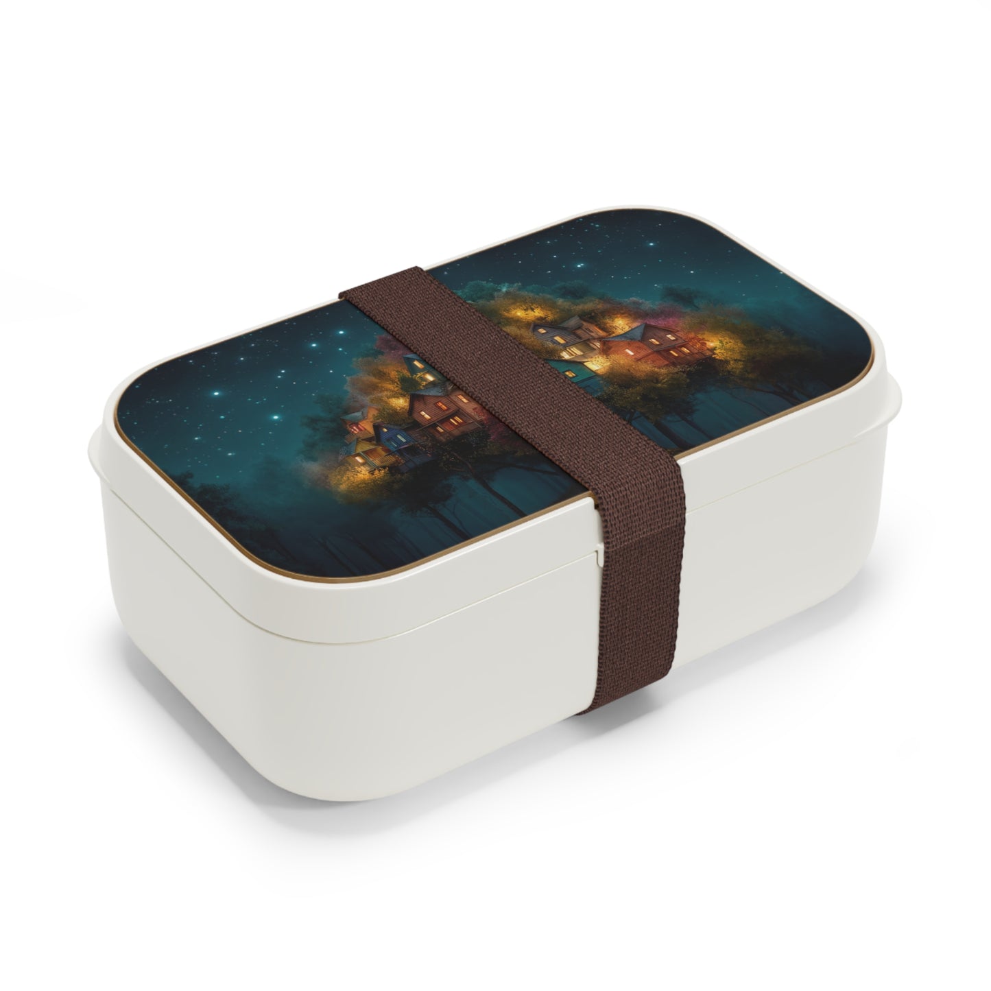 Starlit Hillside Village Bento Lunch Box – Warm Lights in the Whispering Woods