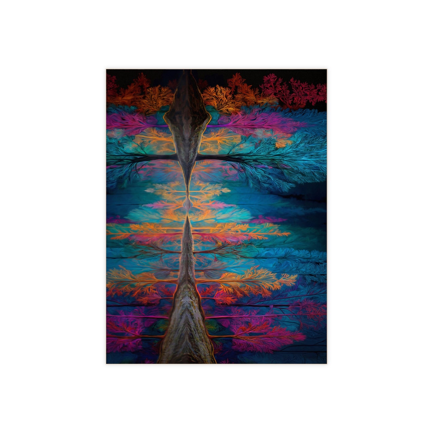 Chromatic Forest Reflection Ceramic Photo Tile – Where Nightglow Meets Water