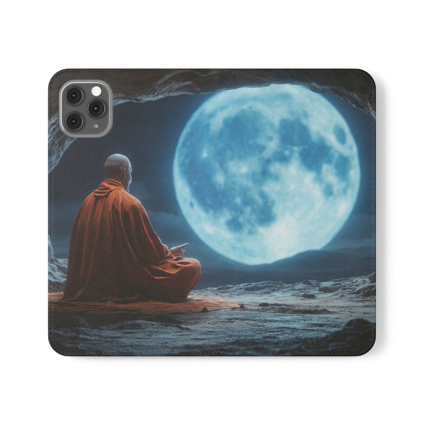 Lunar Meditation Flip Cases – Serene Monk Under Moonlight