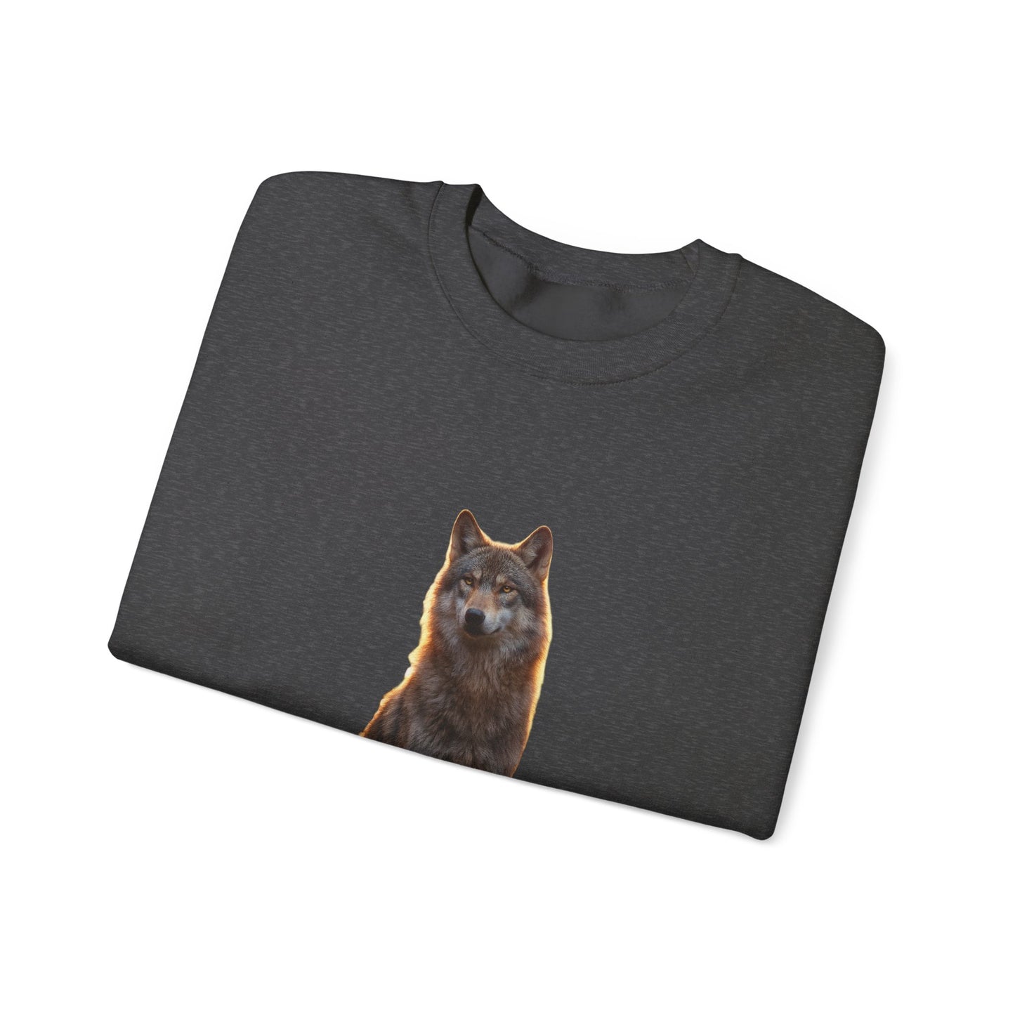 Twilight Sentinel Wolf Crewneck Sweatshirt – Golden Hour Guardian Portrait