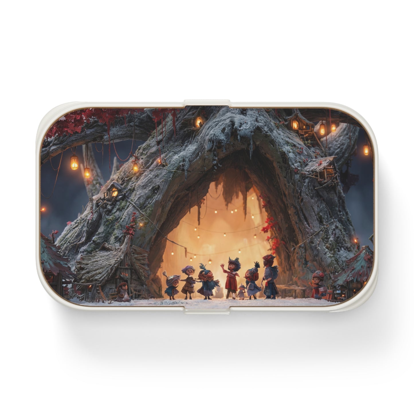 Winter Tree Village Bento Lunch Box – Hearthlight Gathering in Snow