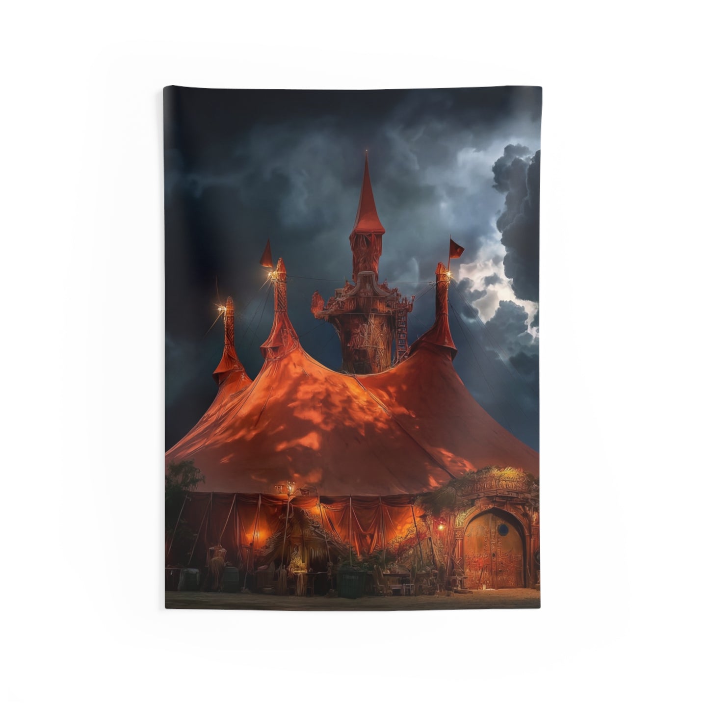 Crimson Circus Tent Wall Tapestry – Night’s Whispering Big Top