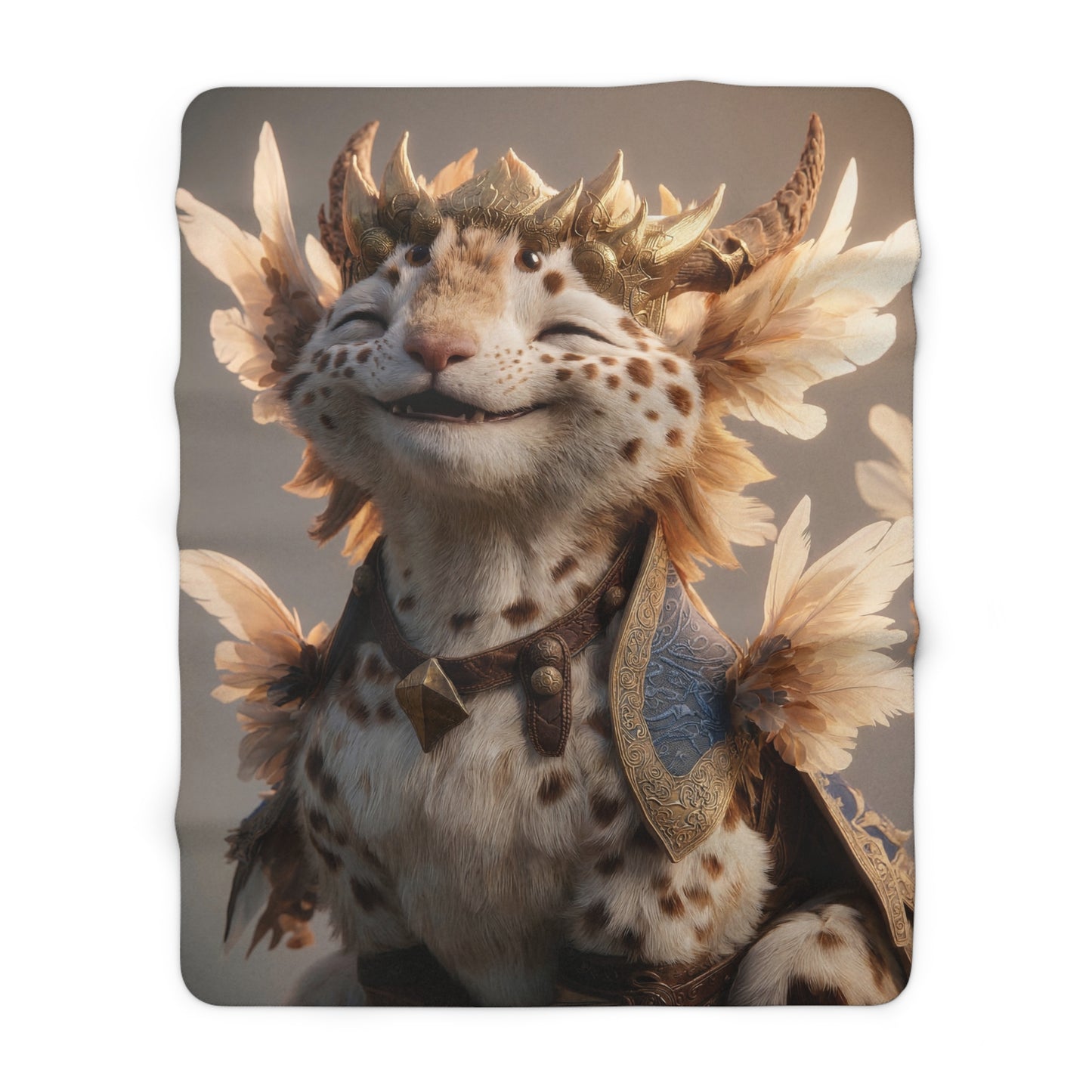 Radiant Feline Sentinel Sherpa Fleece Blanket – Sunlit Crowned Warrior Dreamscape