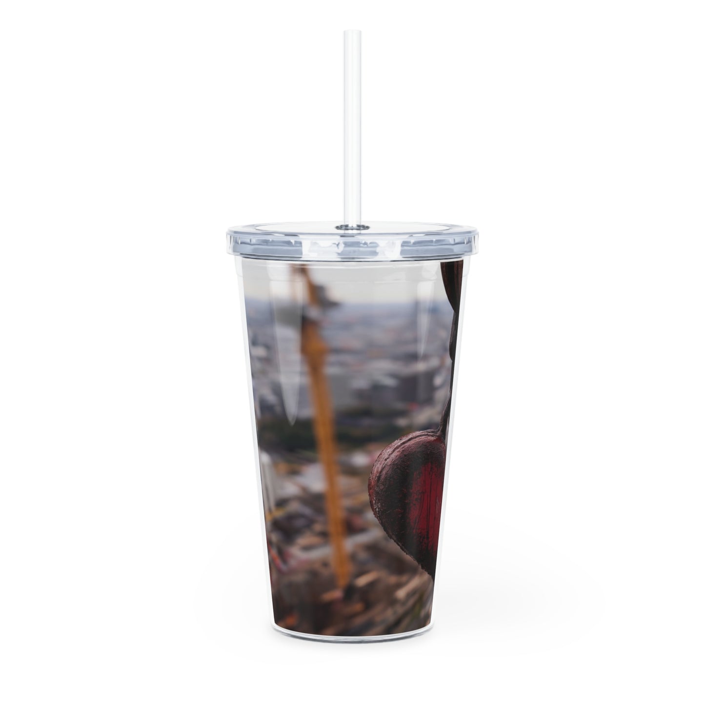 Rust-Heart Tumbler with Straw – Suspended in Urban Twilight